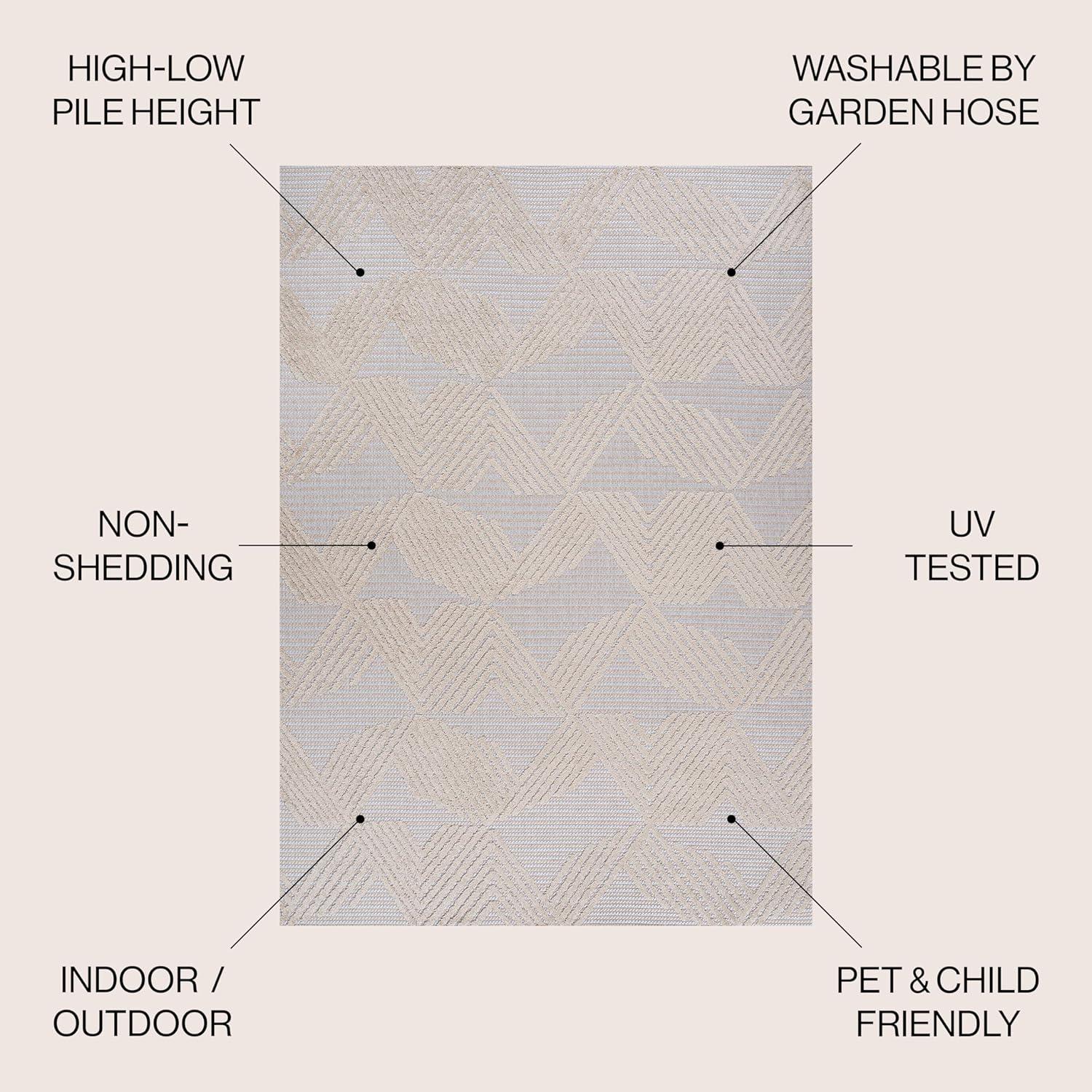 8'x10' Jazz High-Low Pile Art Deco Geometric Indoor/Outdoor Area Rug, Beige - JONATHAN Y