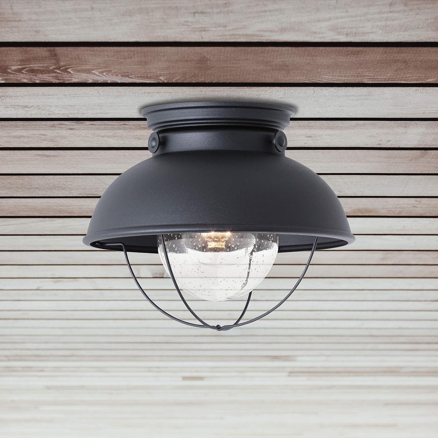 Sebring Black Outdoor Flush Mount with Clear Seeded Glass