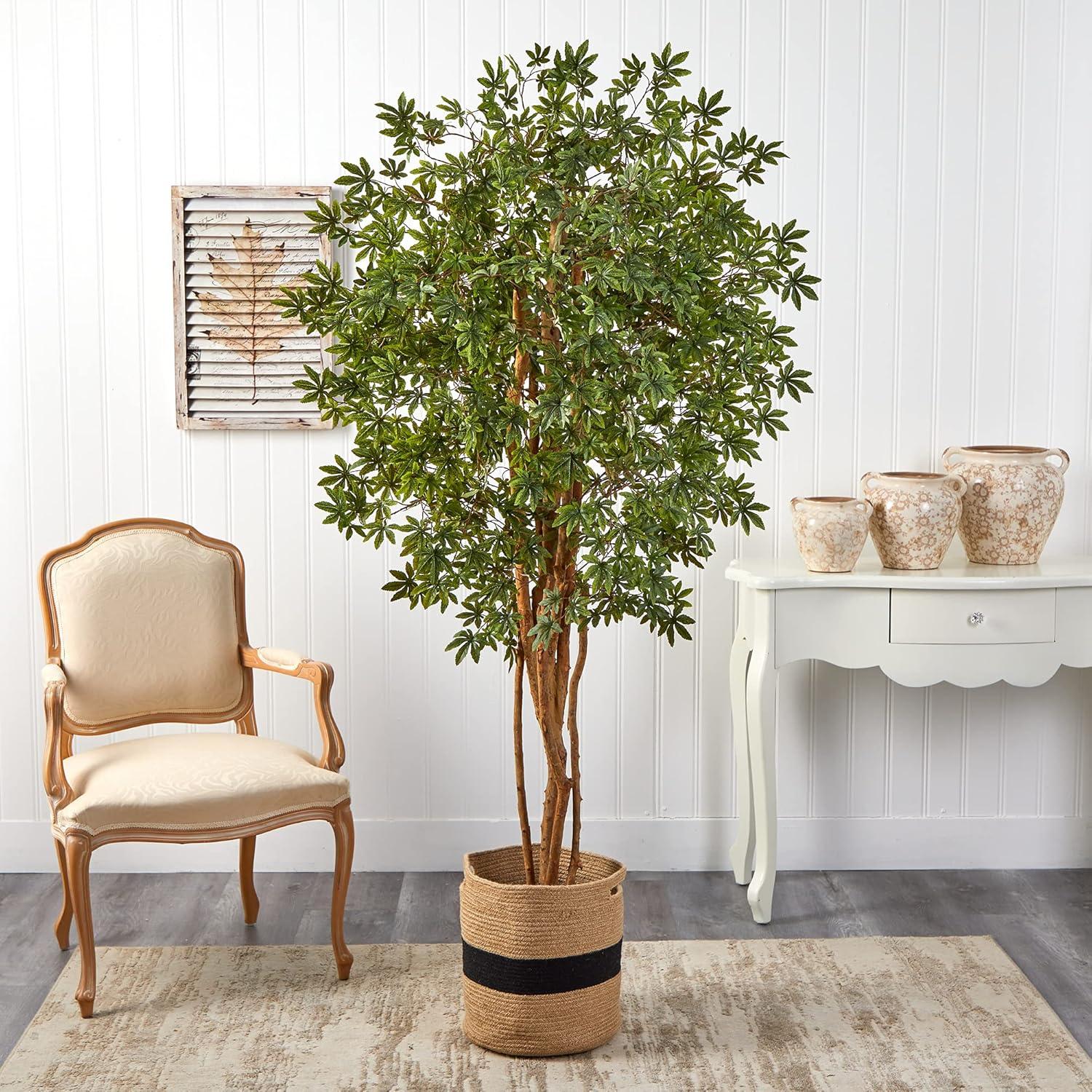 Nearly Natural 6-ft Japanese Maple Artificial Tree in Handmade Natural Cotton Planter