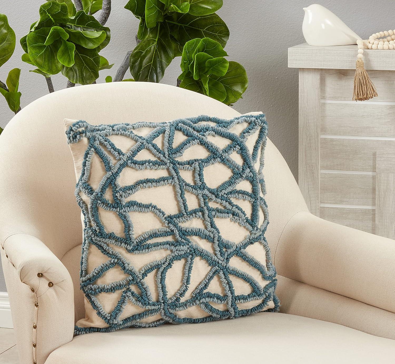 Saro Lifestyle Segmented Embroidered Pillow - Down Filled, 20" Square, Blue