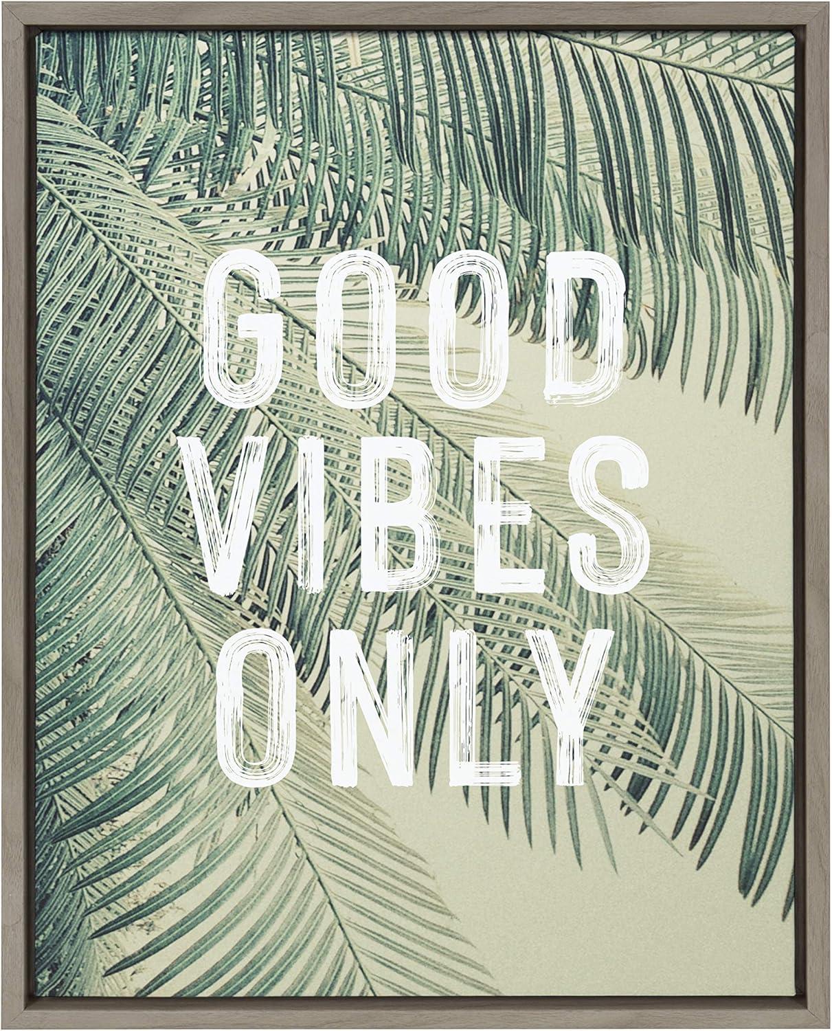 18" x 24" Sylvie Vintage Tropical Palms Good Vibes Only Canvas: Wall Display, Quote Art - Kate & Laurel All Things Decor