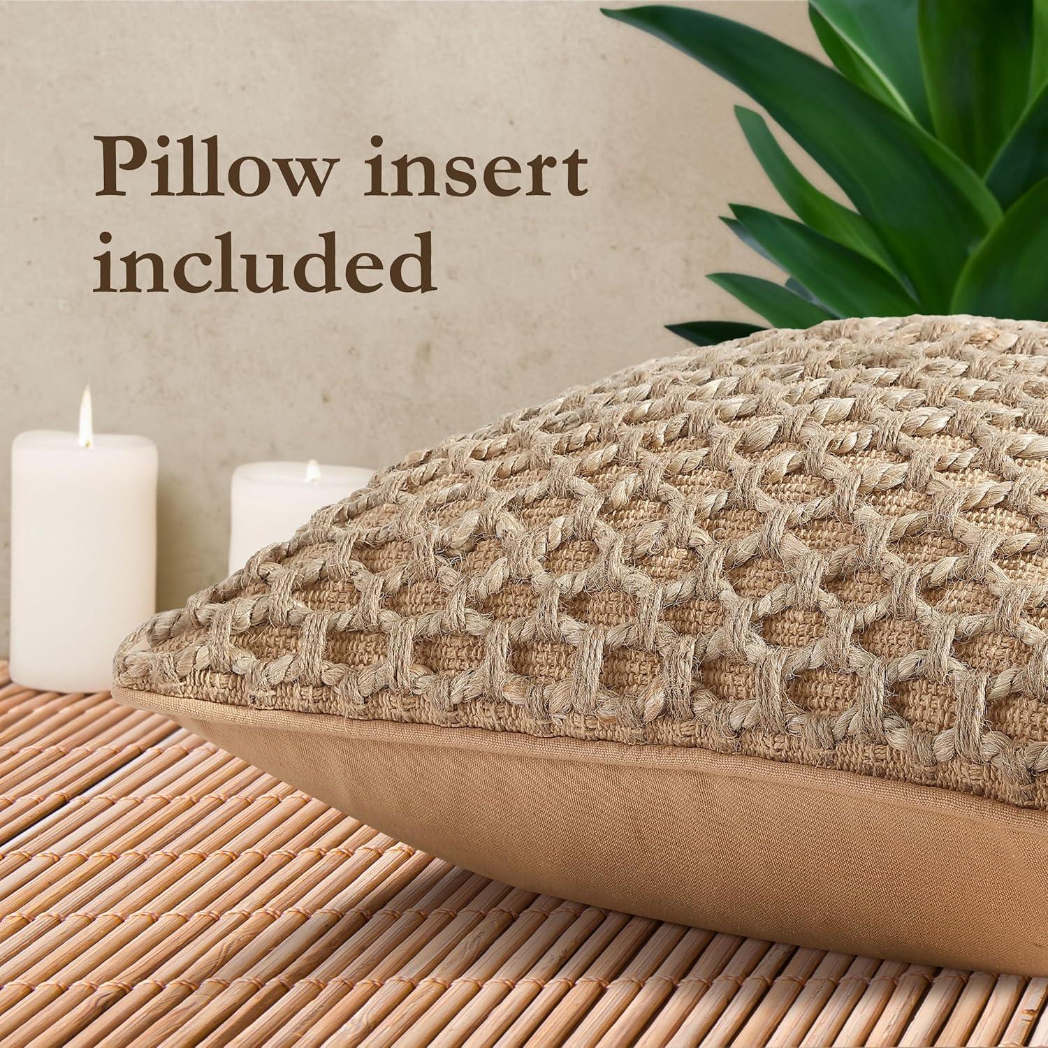 Boho Living Jada Premium Woven Design, Living Room Décor, Decorative Throw, (1) 18" x 18" Pillow Cover with Insert, Beige