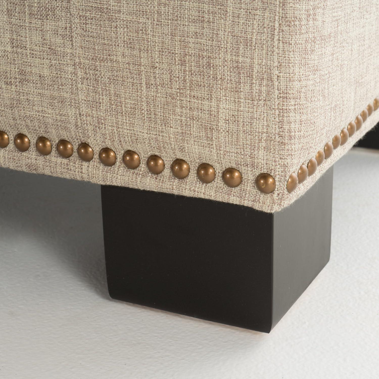 Wheat Tufted Fabric Storage Ottoman with Studs