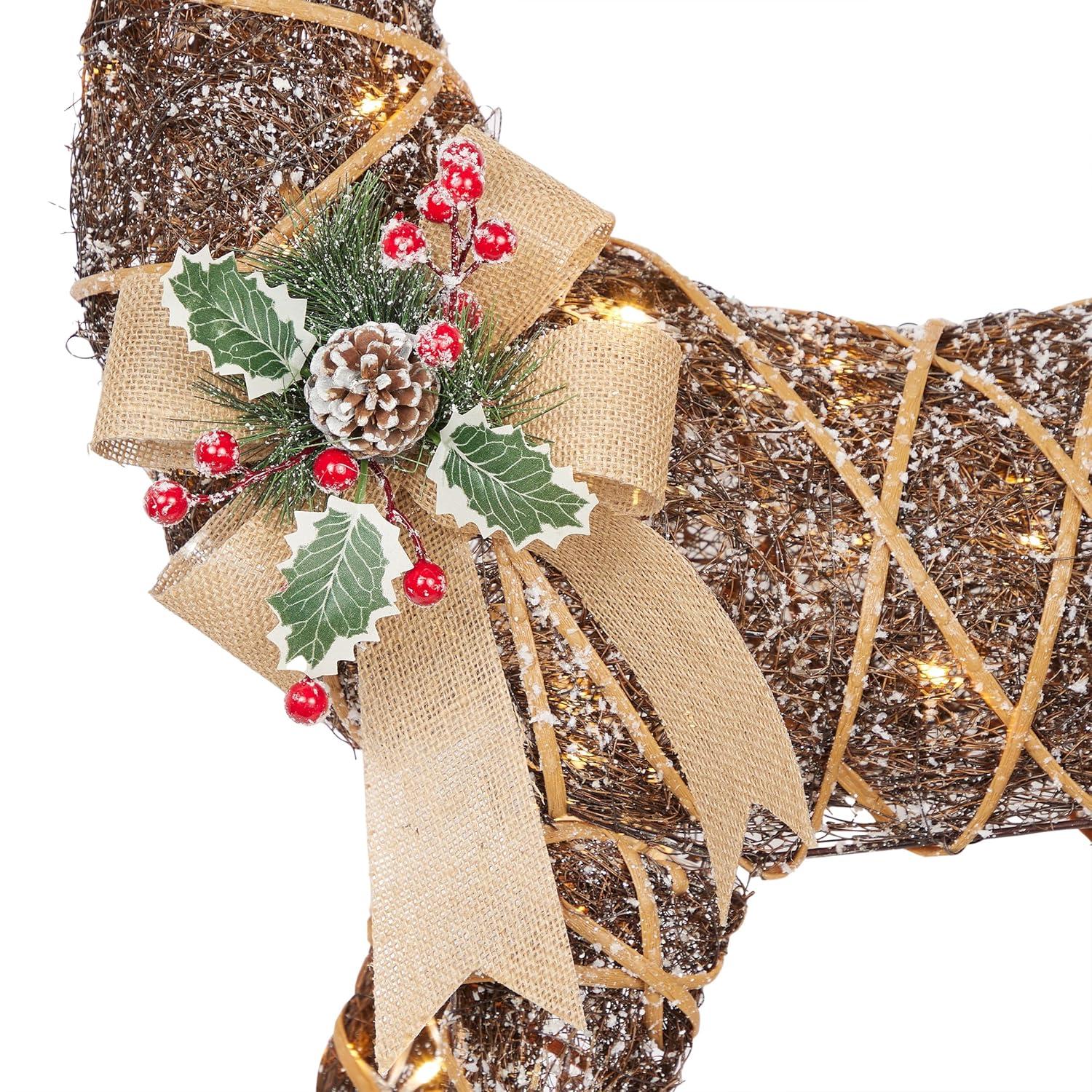 Alpine Corporation Twig with Natural Rattan Wrapped Reindeer and Warm White LED