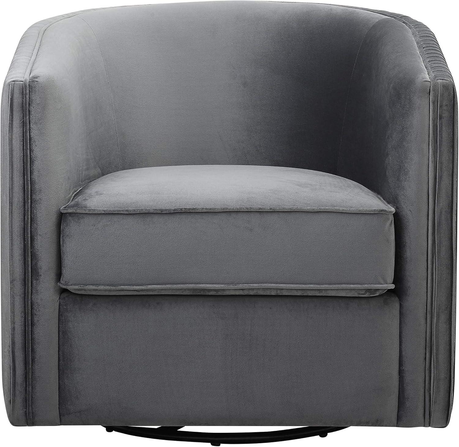 Gray Velvet Barrel Swivel Accent Chair with Metal Frame
