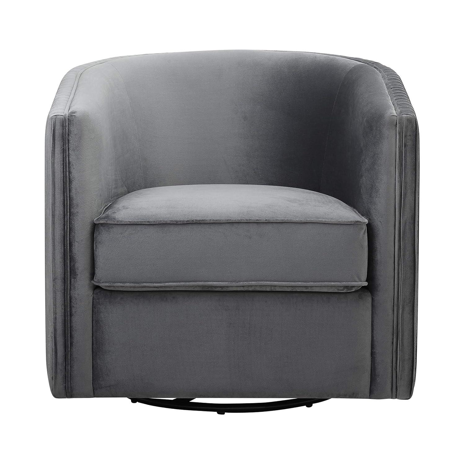 Gray Velvet Barrel Swivel Accent Chair with Metal Frame