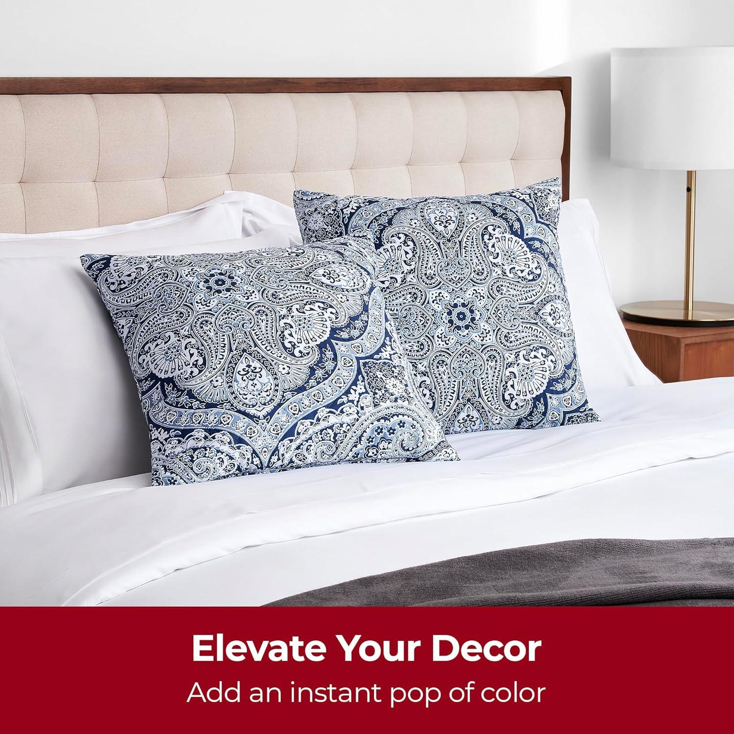 Mellanni Decorative Throw Pillow Covers with Pinsonic Quilt Stitching, 18x18, Medallion Blue, 2 Count