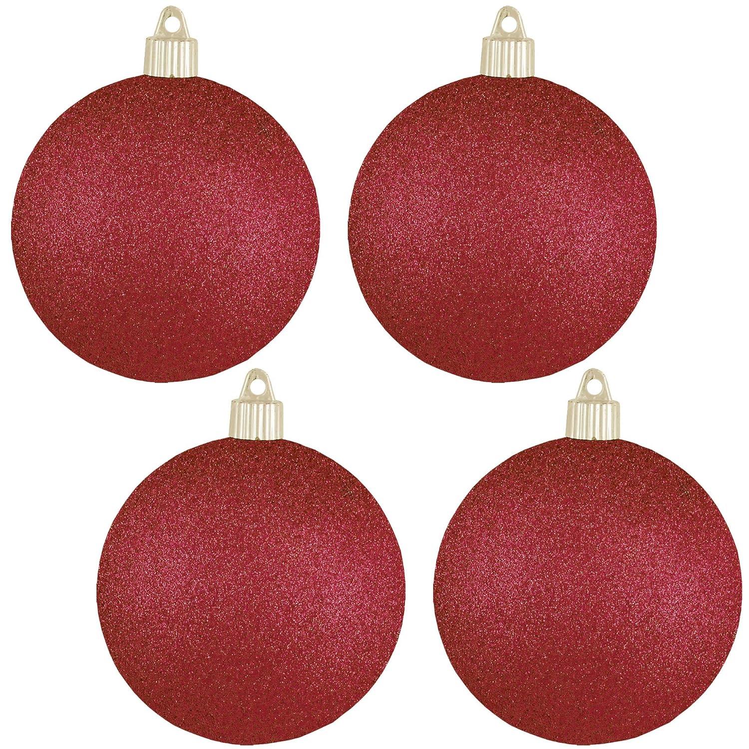 Christmas By Krebs Ornament, Commercial Grade Indoor and Outdoor Shatterproof Plastic, Water Resistant Ball Ornament Decorations (Red Glitter, 4 inch (100mm))
