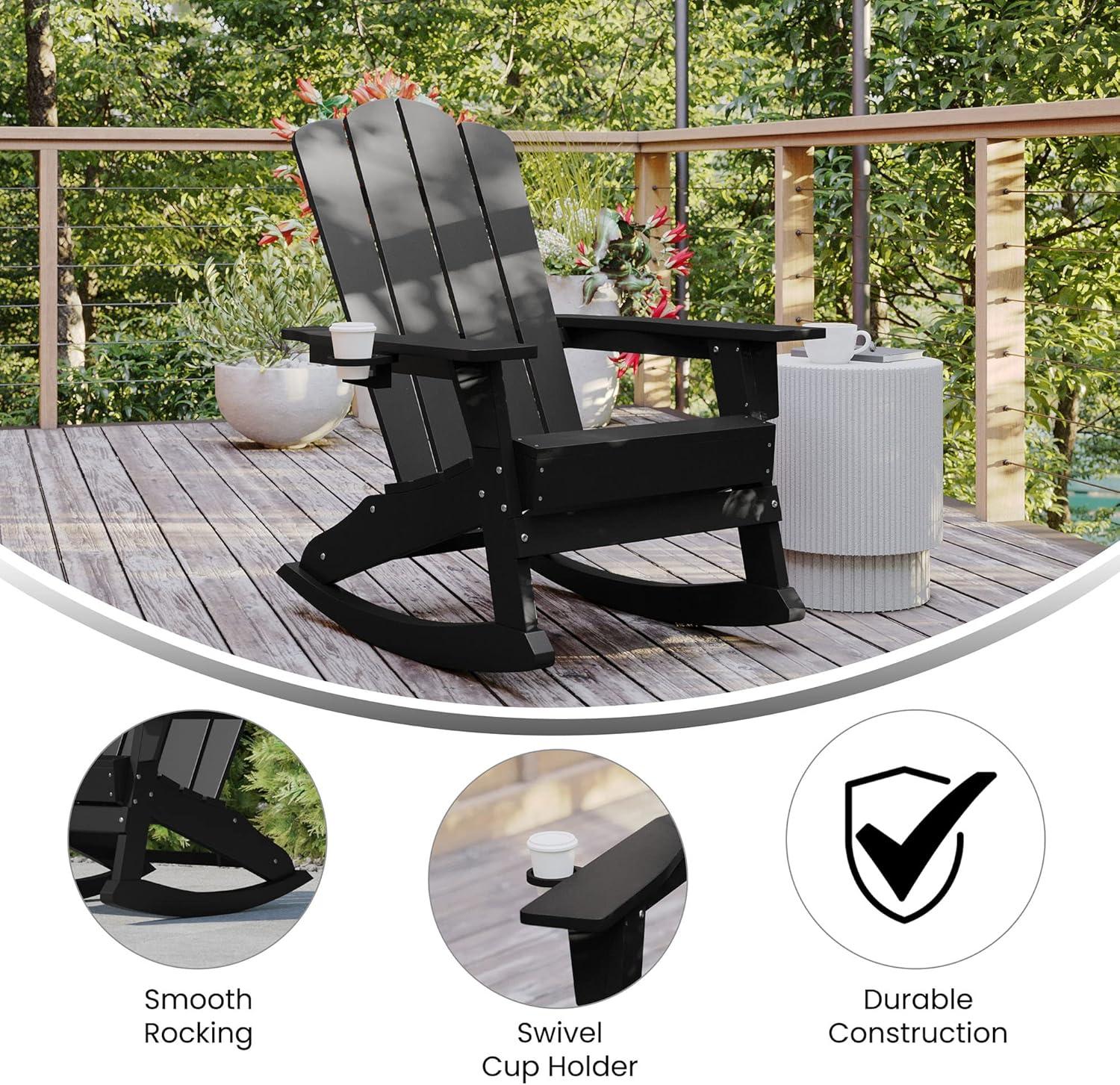 Flash Furniture Halifax HDPE Adirondack Chair with Cup Holder and Pull Out Ottoman, All-Weather HDPE Indoor/Outdoor Chair