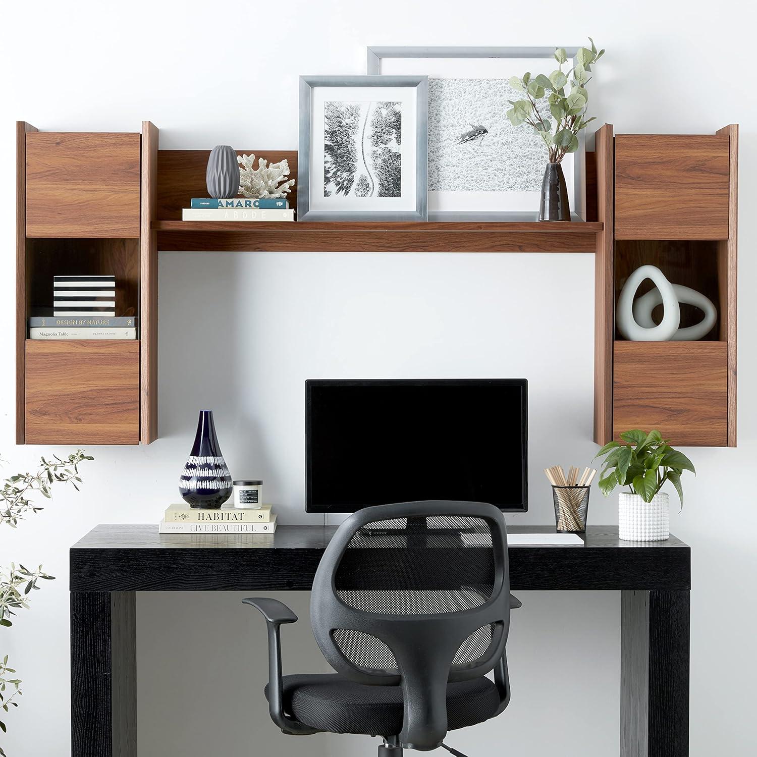 Visionary Mid-Century Walnut Wall Mounted Shelf Unit