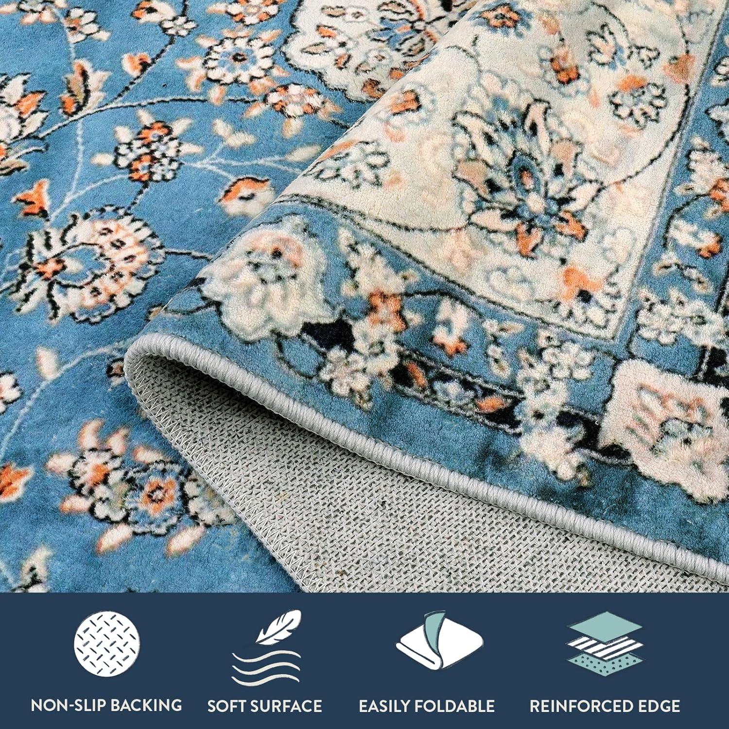 Lahome Area Rugs for Living Room 6'x9' Washable Oriental Floral Medallion Rug Indoor Printed Carpet Non Slip Mat for Dining Bedroom Office Dorm Classroom, Blue
