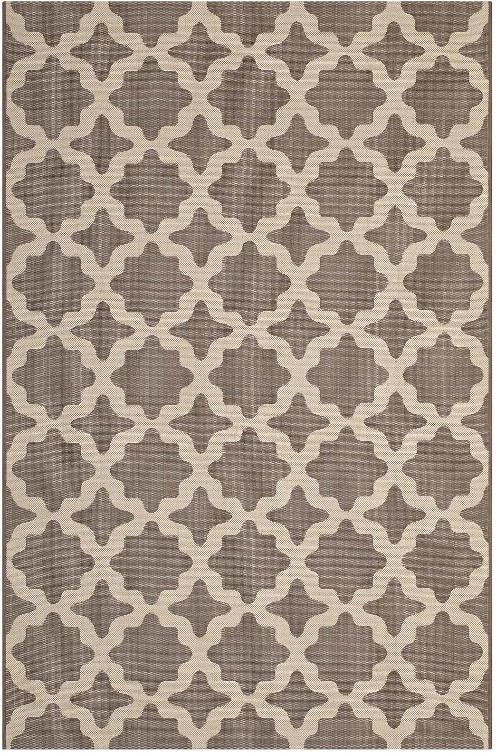 Modway Cerelia 94.5x122" Moroccan Trellis Fabric Area Rug in Light/Dark Beige