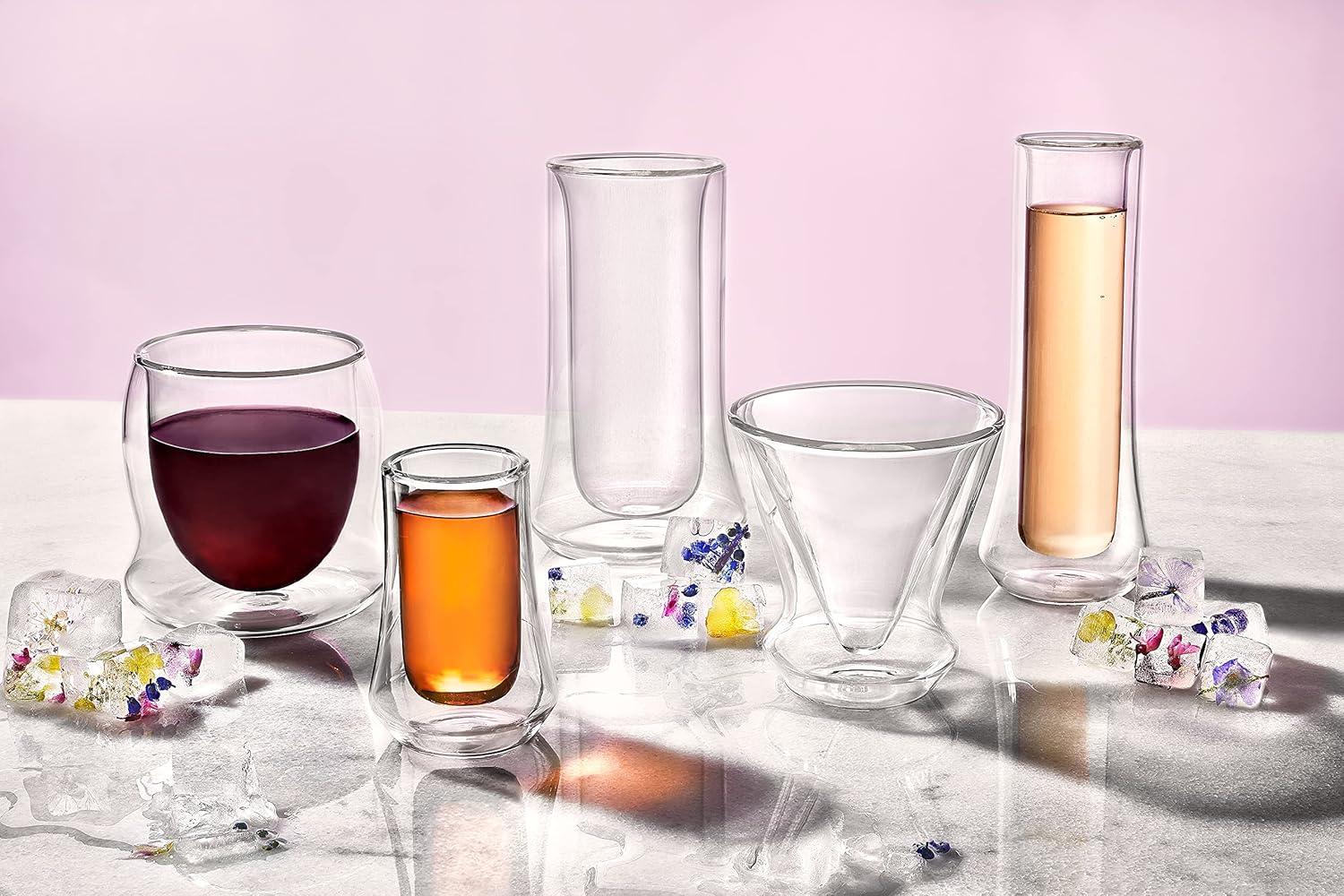 JoyJolt Cosmo Double Wall Highball Glasses – Set of 2 Insulated Glass Tumbler for Cocktails - 10 oz