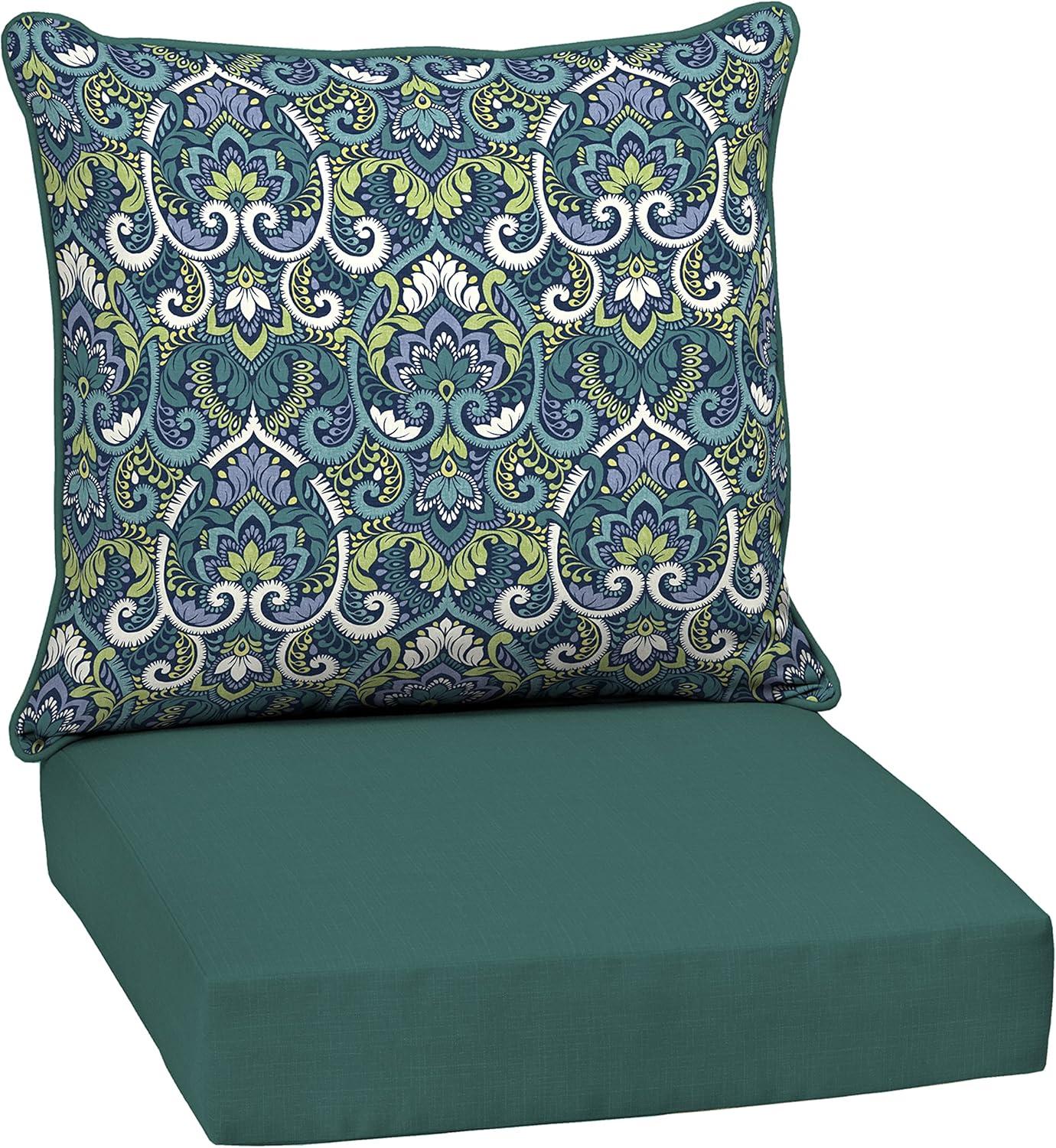 Arden Selections Reversible Outdoor Deep Seating Cushion Set 24 x 24, Sapphire Aurora Blue Damask