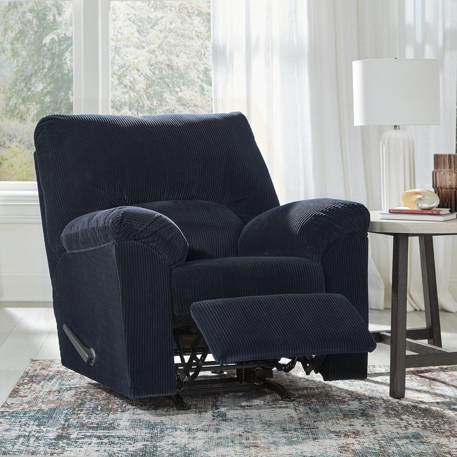 Navy Blue Corduroy Contemporary Recliner with Pillow-Top Arms