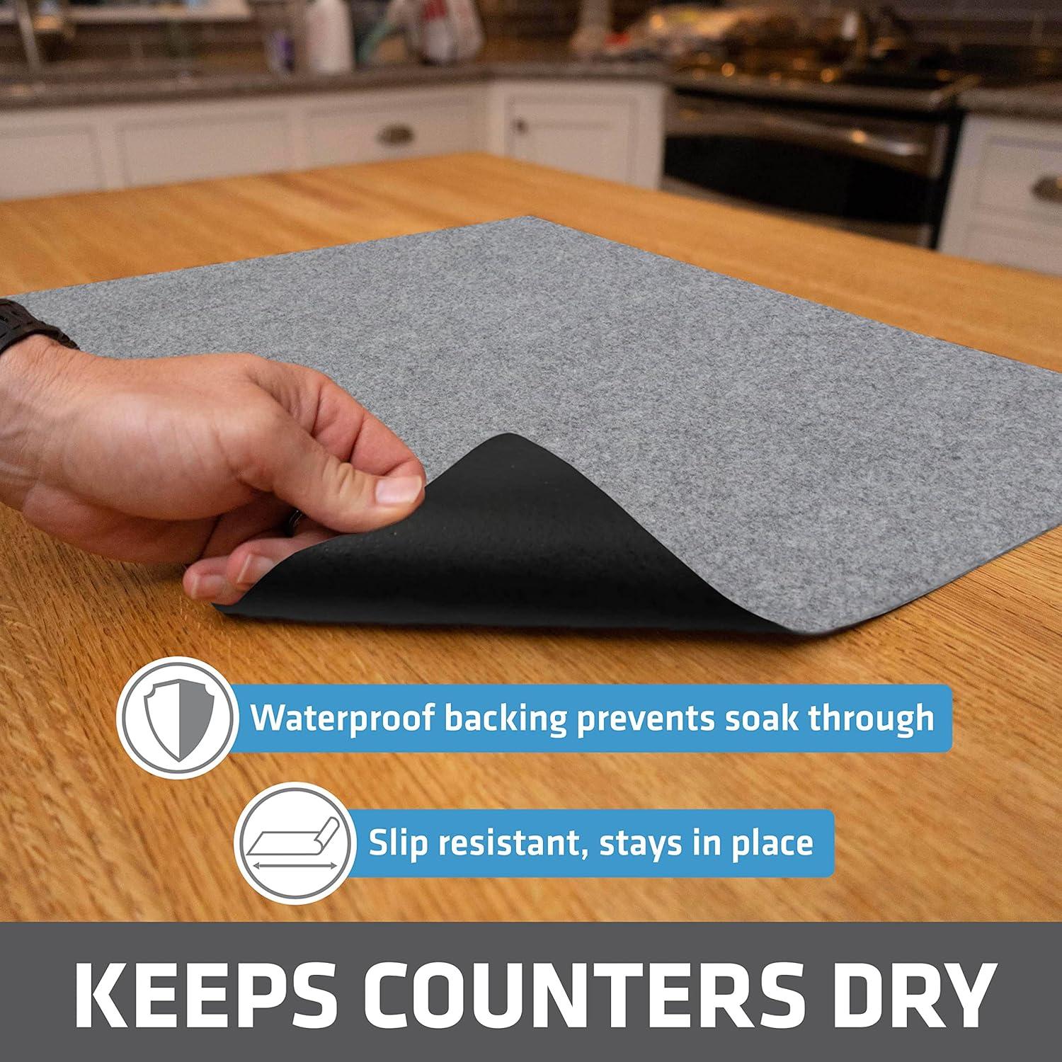 Drymate XL Dish Drying Mat, Oversized (19”x24”), Low-Profile, Super Absorbent, Quick Dry Fabric, Waterproof & Slip-Resistant, for Kitchen Counter, Trimmable, Easy to Clean (USA Made)(Light Grey)