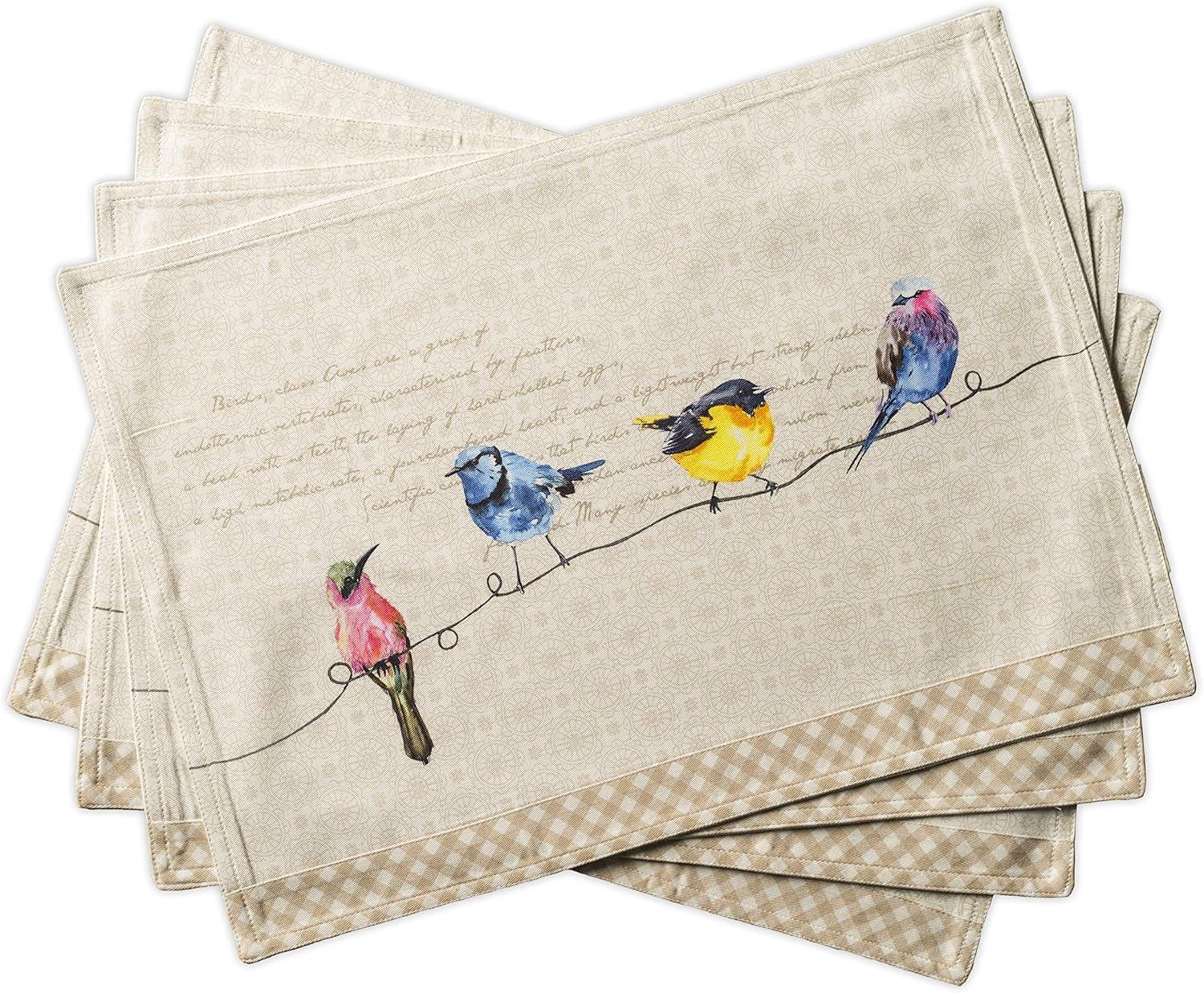 Birdies on Wire 13'' Cotton Placemats Set of 4