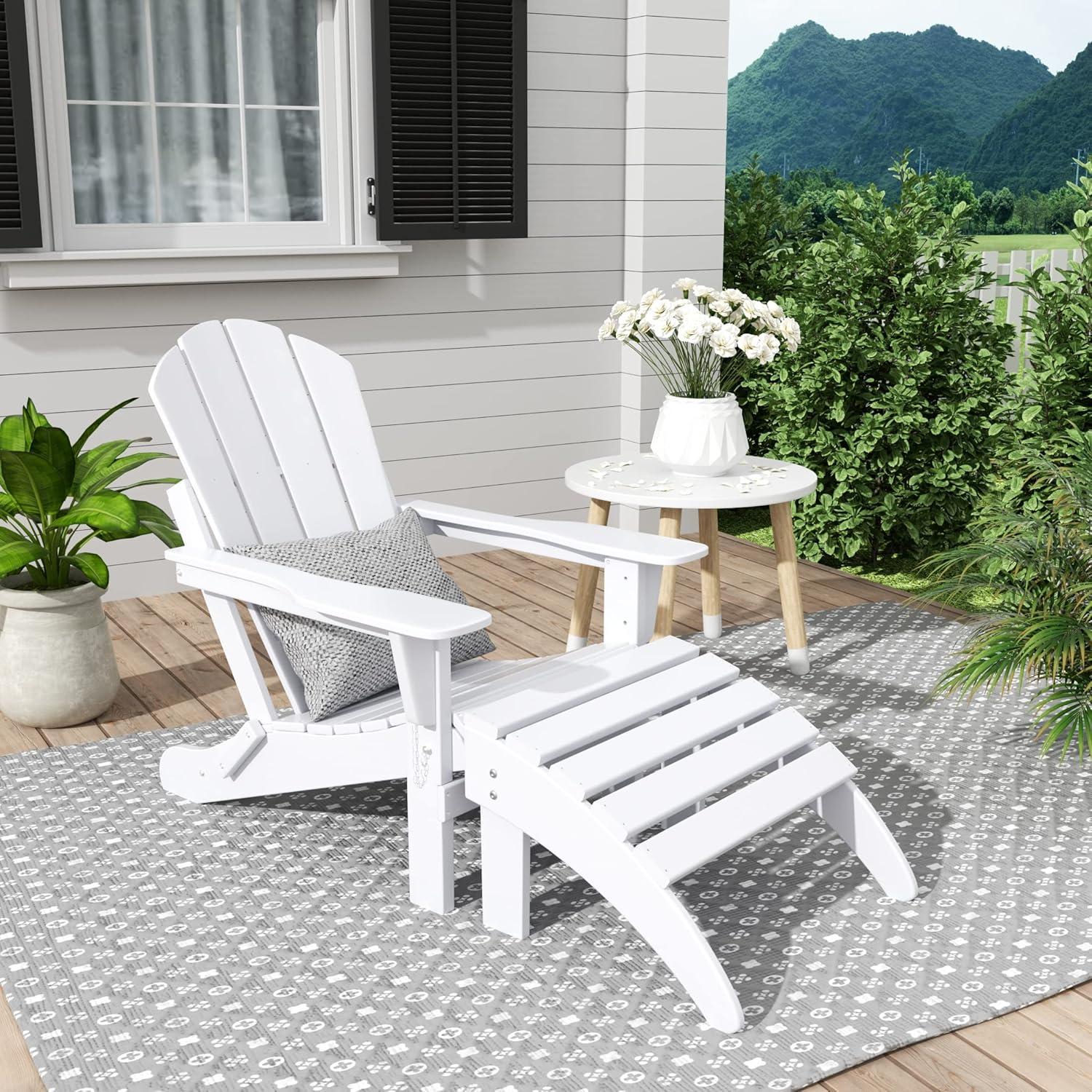 WestinTrends All-Weather Outdoor Patio Poly Adirondack Ottoman Footrest, White