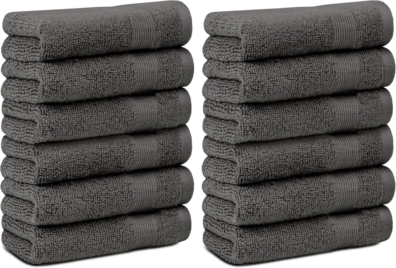 BC BARE COTTON Luxury Hotel & Spa Towel Turkish Cotton Washcloths - Dobby Border (13x13 Inches) - Set of 12 - Wedgewood