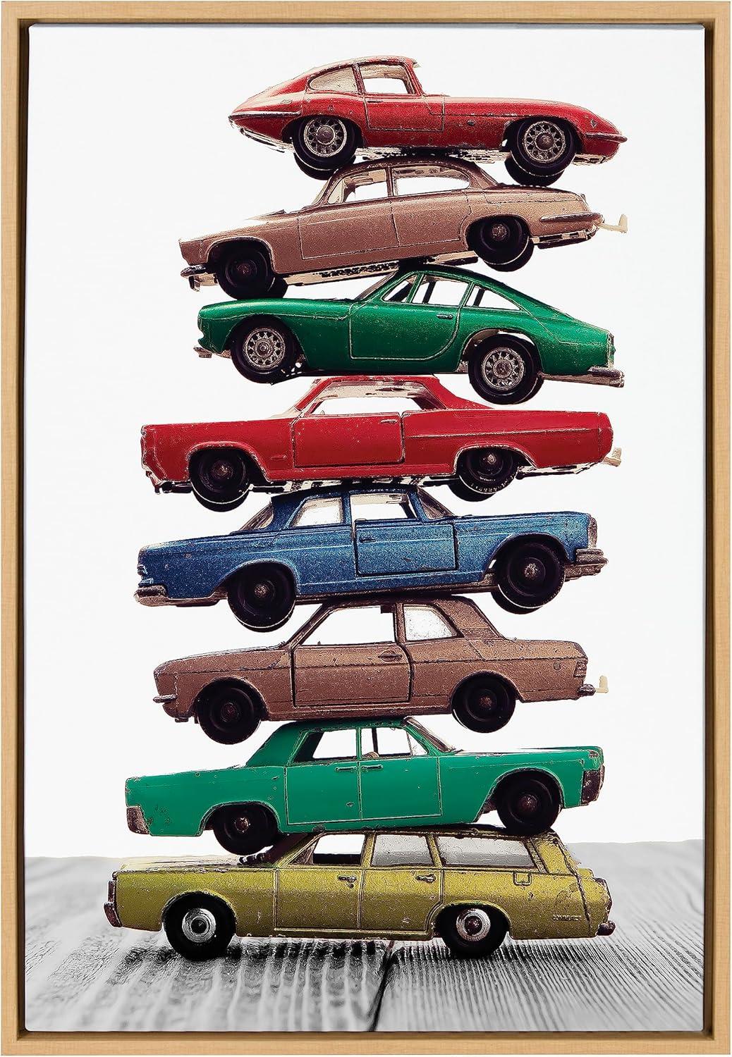 Colorful Stacked Cars Canvas Art for Kids' Nursery