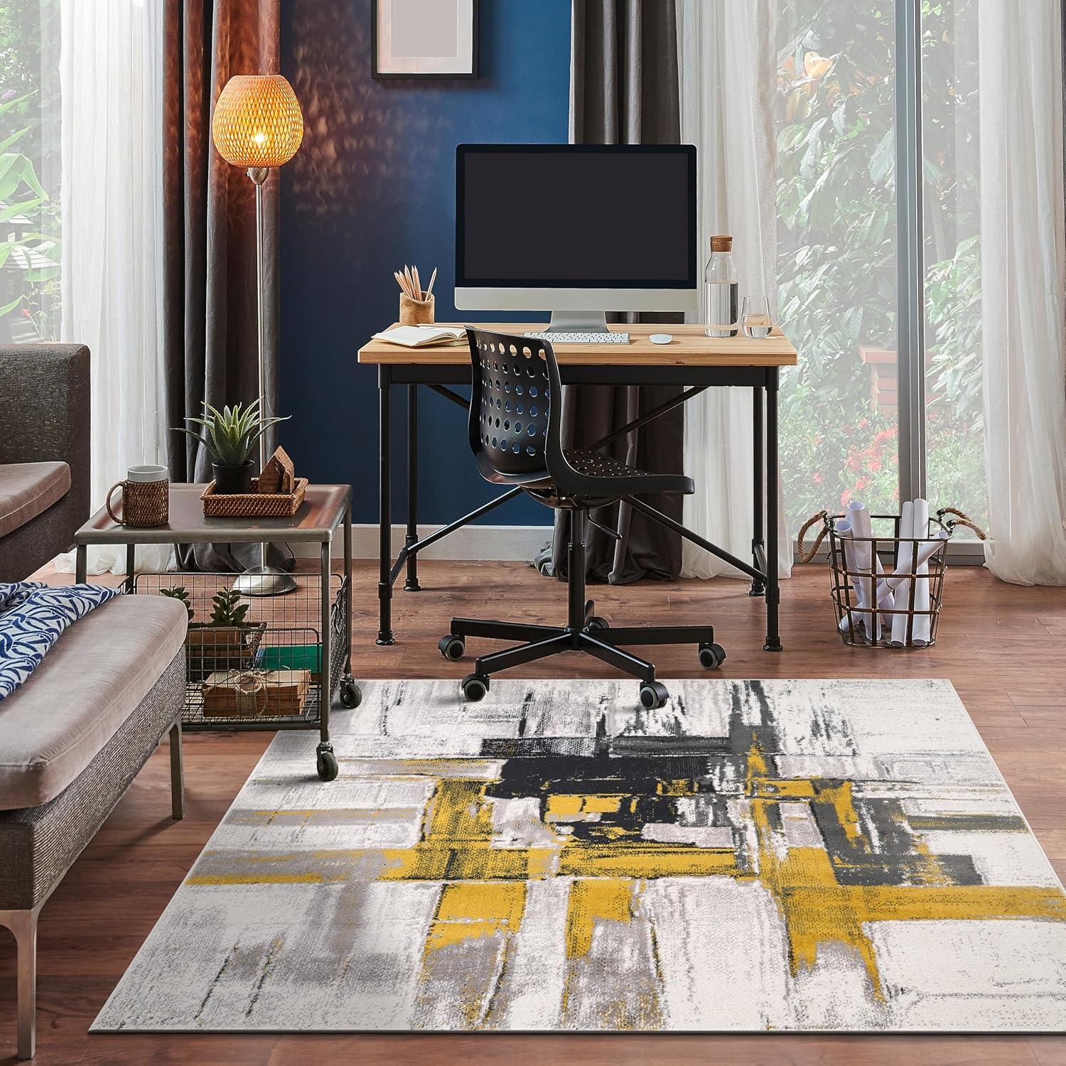 World Rug Gallery Contemporary Modern Abstract Area Rug - Gold 6'6"x6'6"