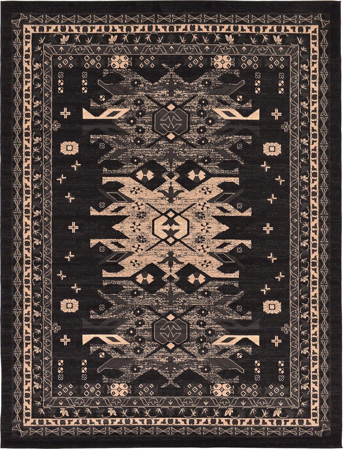 Unique Loom Taftan Collection Area Rug - Oasis (7' 1" x 10' Rectangle Black/Cream)