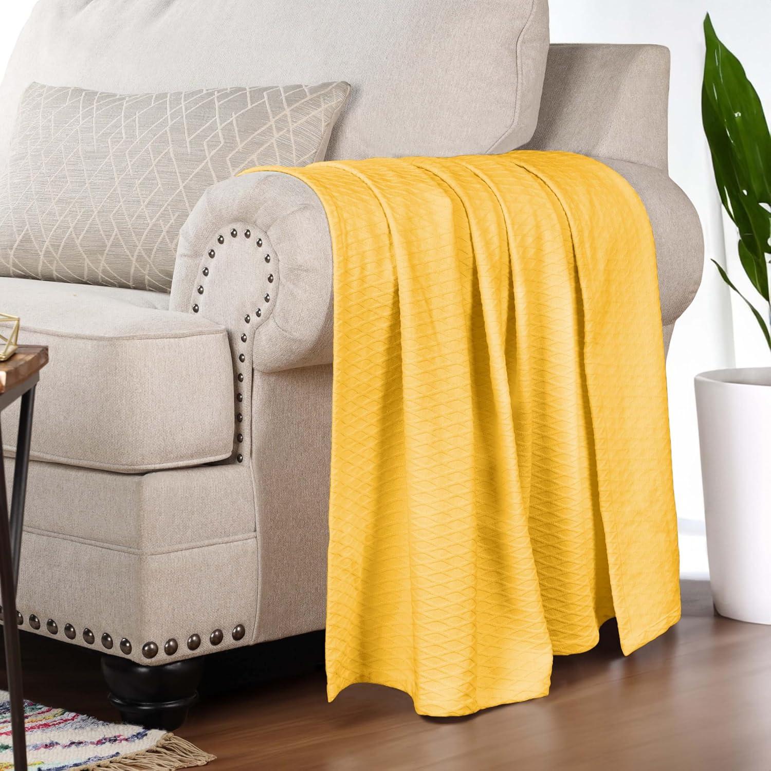 Yellow Diamond Pattern Cotton Throw Blanket, 60" x 50"