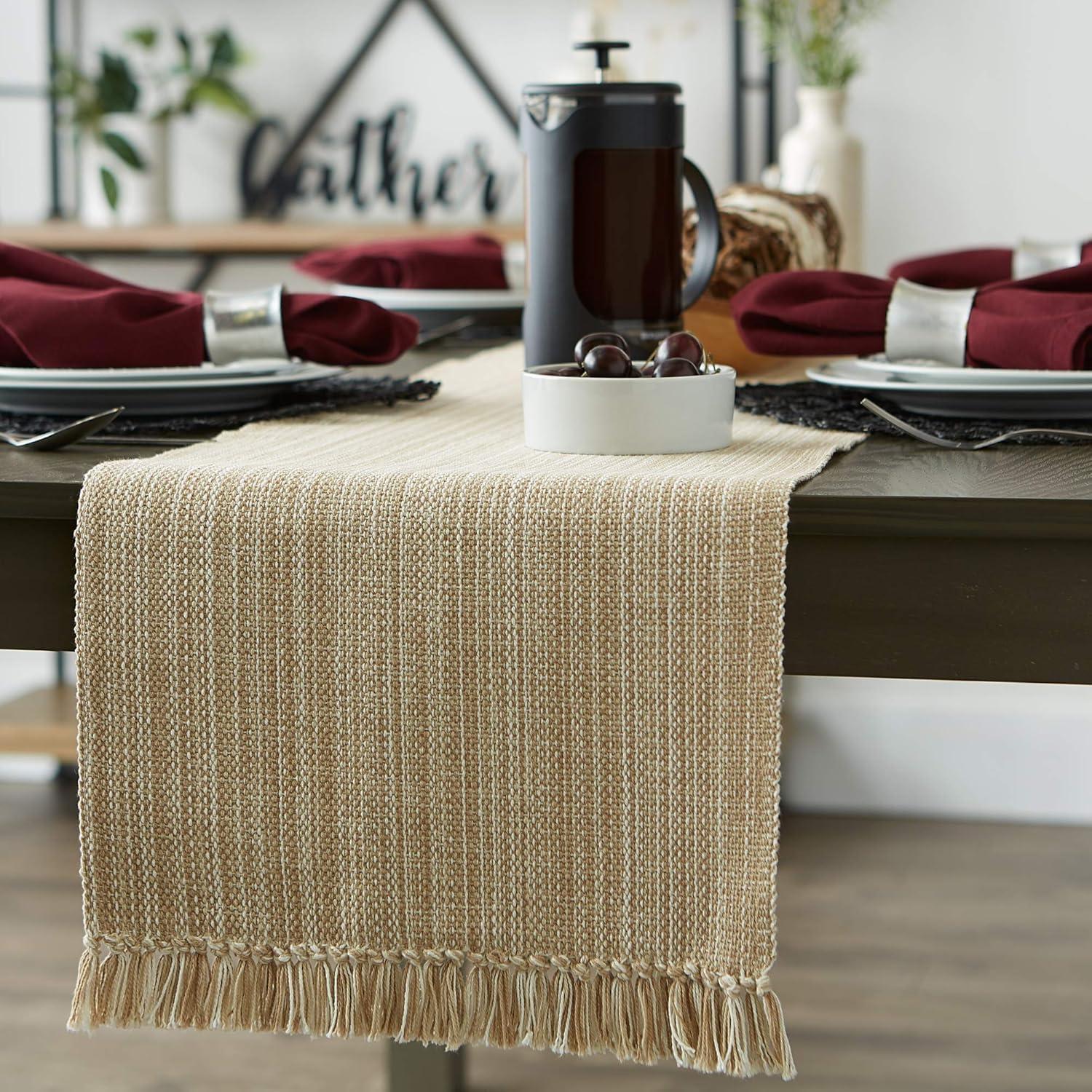 Taupe Cotton Fringe Table Runner, 13x72 Inches