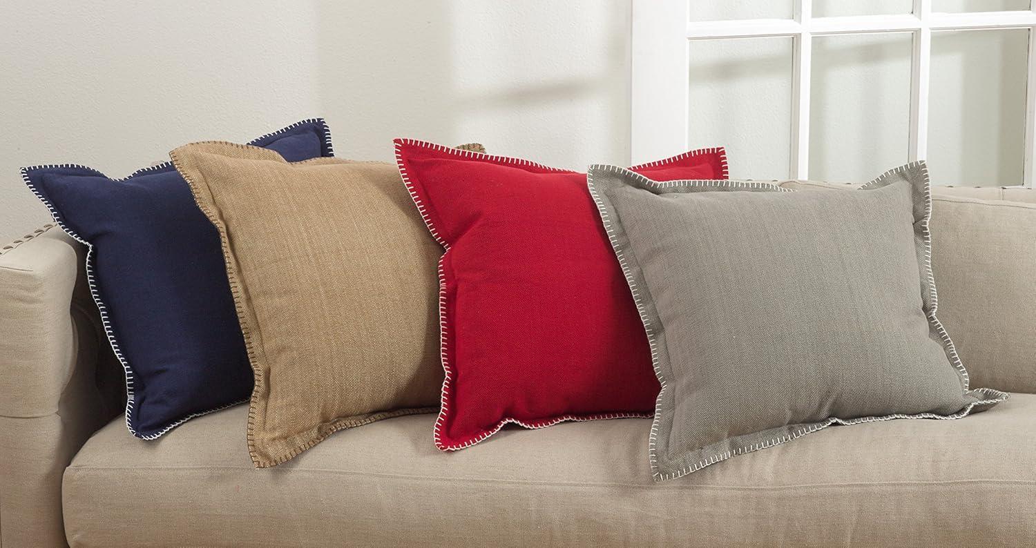 20"x20" Whip Stitched Flange Design Throw Pillow Gray - Saro Lifestyle: Contemporary, Cotton, Indoor Use, Zipper Closure