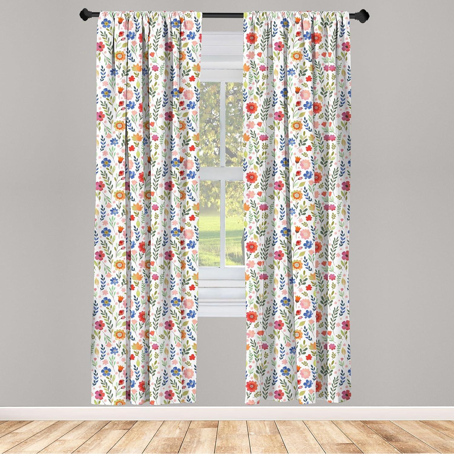 Ambesonne Watercolor Curtains, Wildflowers Illustration, Pair of 28"x95", Multicolor