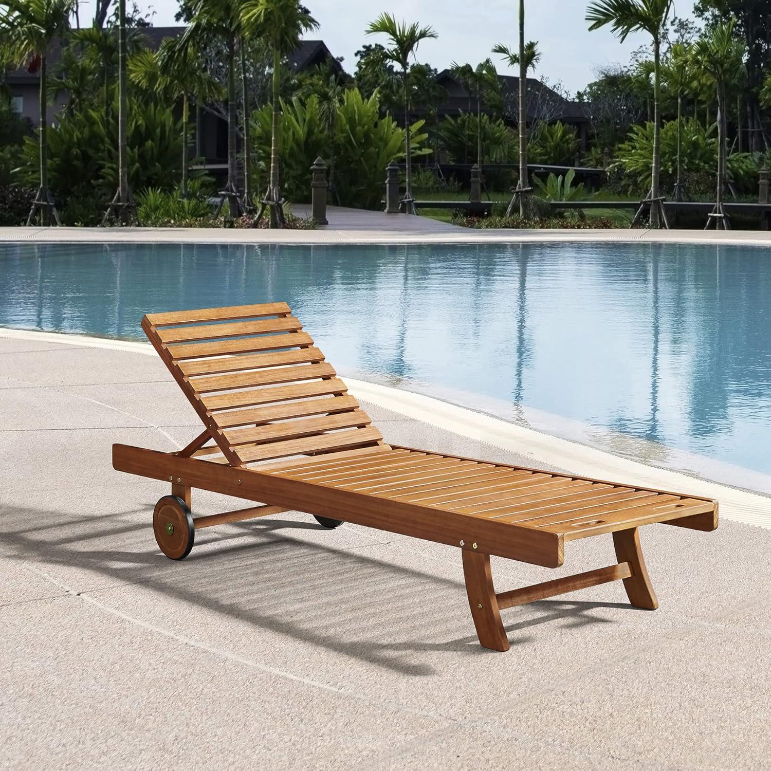 Caspian 73" Wide Eucalyptus Wood Outdoor Lounge Chair with Mesh Seating