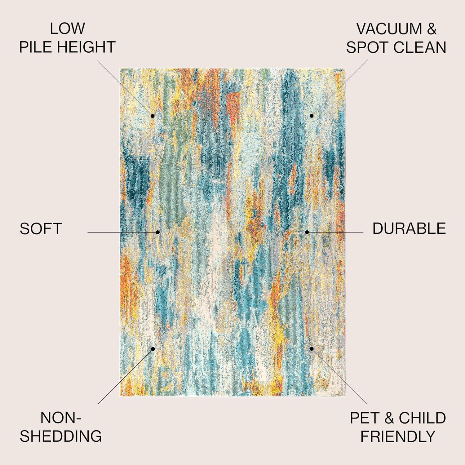 JONATHAN Y CTP106B-5 Contemporary POP Modern Abstract Vintage Waterfall Blue/Cream/Yellow 5 ft. x 8 ft. Area Rug, Bohemian, Pet Friendly, Stain Resistant, Easy to Clean, for Living Room, Bedroom