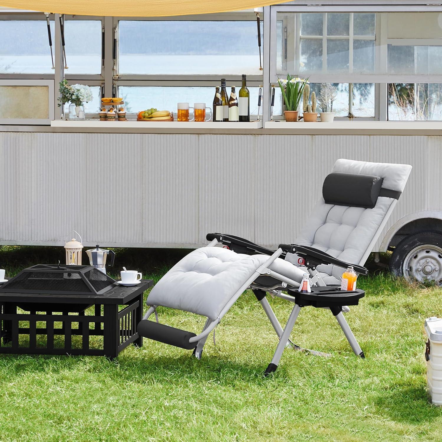 Yaheetech Zero Gravity Chair, Folding Reclining Lounge Recliner with Removable Pad & Headrest & Side Cup Holder Tray for Indoor and Outdoor Gray/2