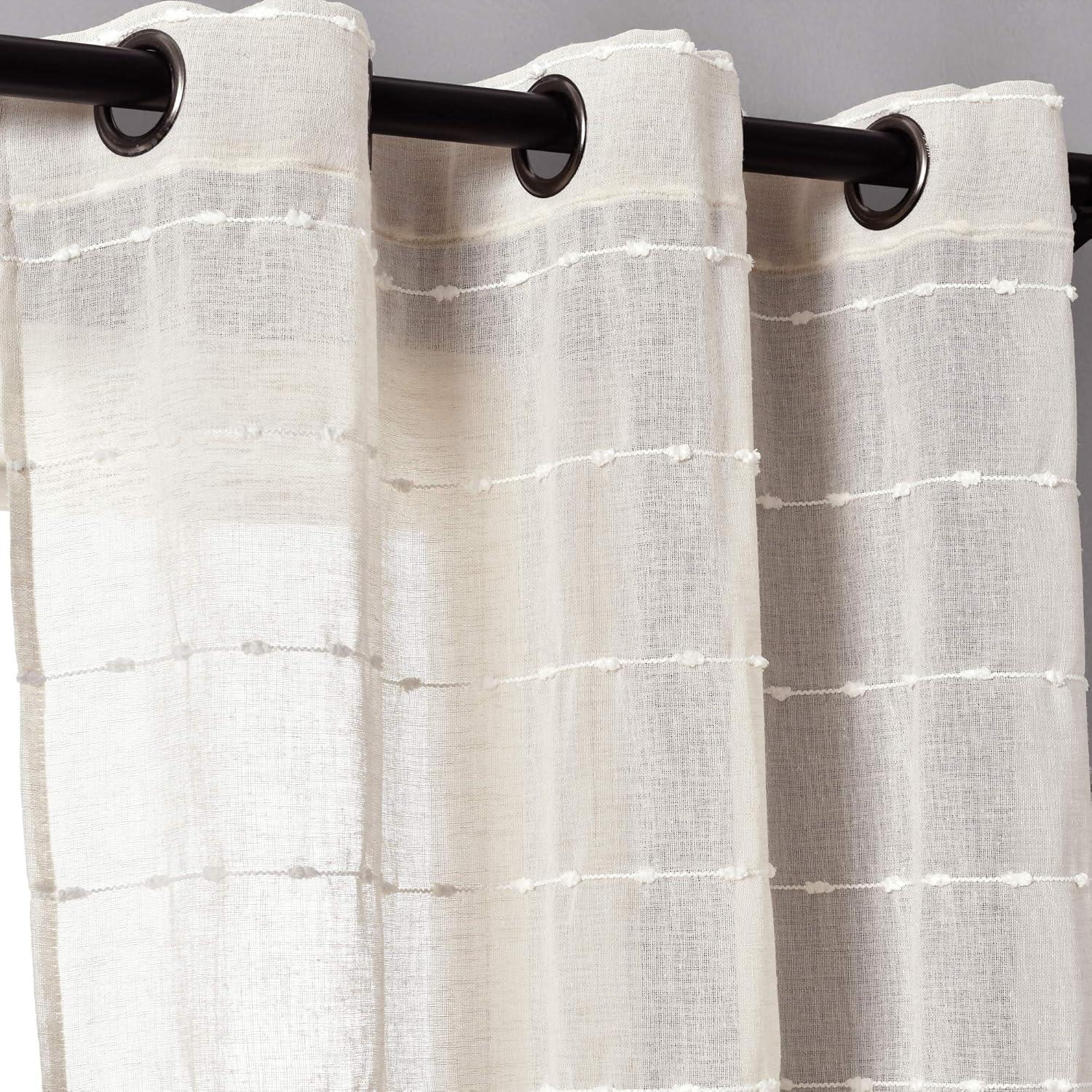 Set of 2 (95"x38") Farmhouse Textured Grommet Sheer Window Curtain Panels Beige - Lush Décor: Polyester Microfiber