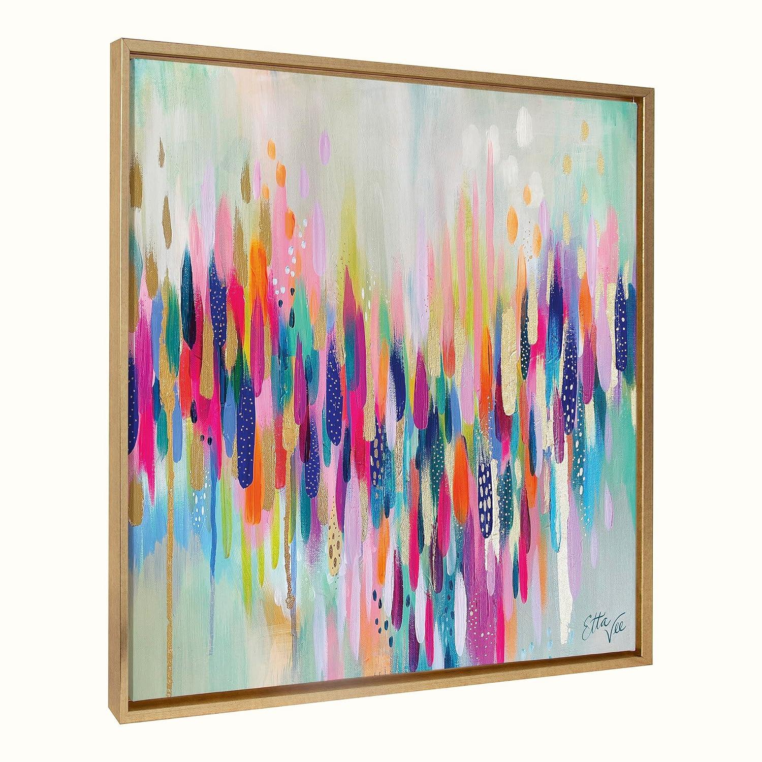 Kate and Laurel Sylvie Brushstroke 154 Framed Canvas Wall Art by Jessi Raulet of Ettavee, 30x30 Gold, Modern Abstract Colorful Fun Art for Wall