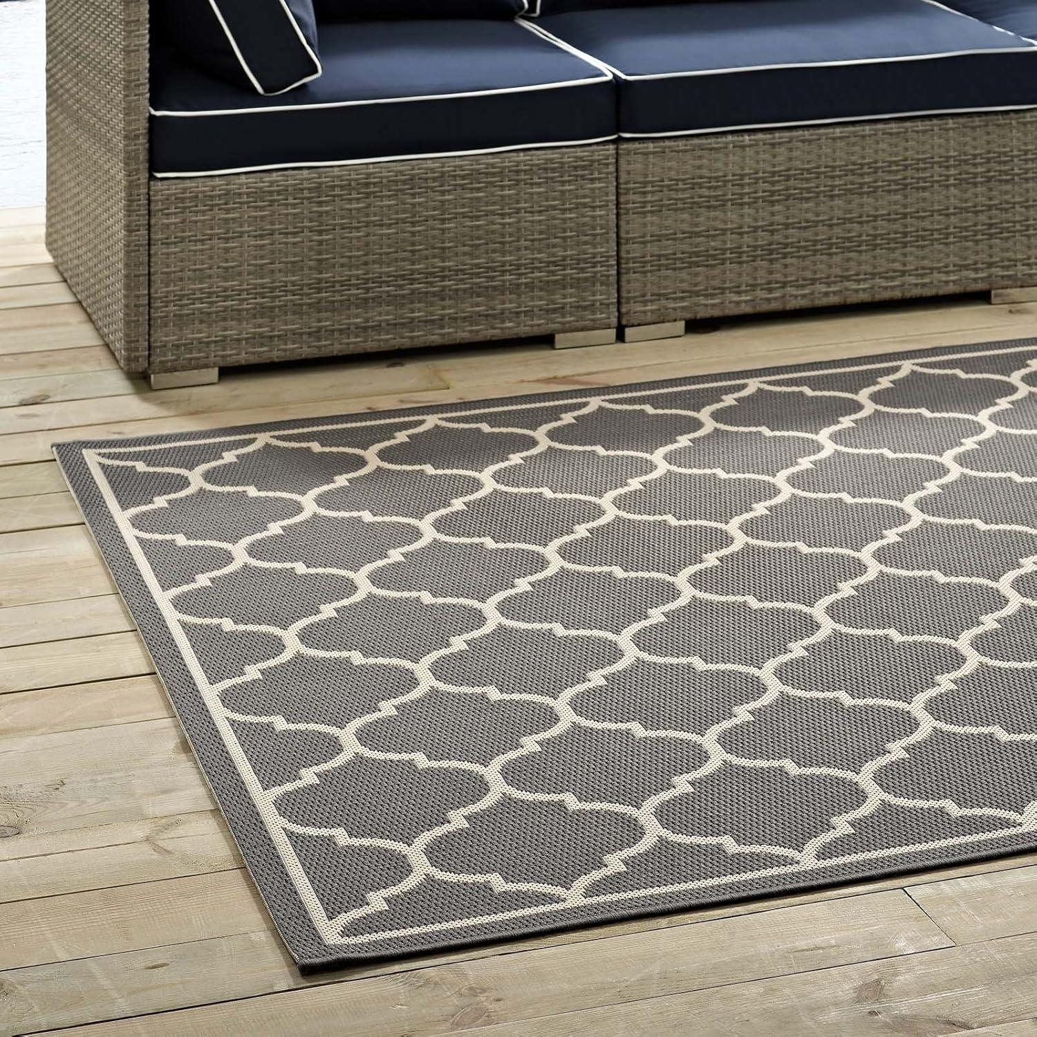 Avena 8' x 10' Gray and Beige Synthetic Trellis Area Rug