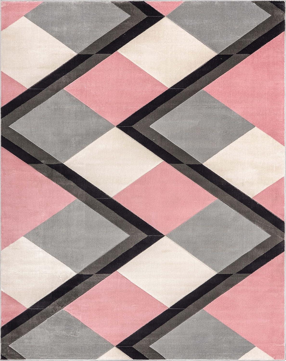Well Woven Naya Blush Pink Modern Geometric Diamond Boxes Pattern Area Rug 5x7 (5'3" x 7'3")