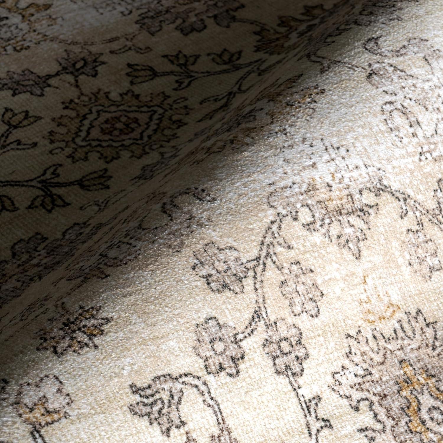 Nuloom Sia Spill Proof Treated Vintage Floral Pet Friendly Premium Machine Washable Area Rug, 9' x 12', Beige