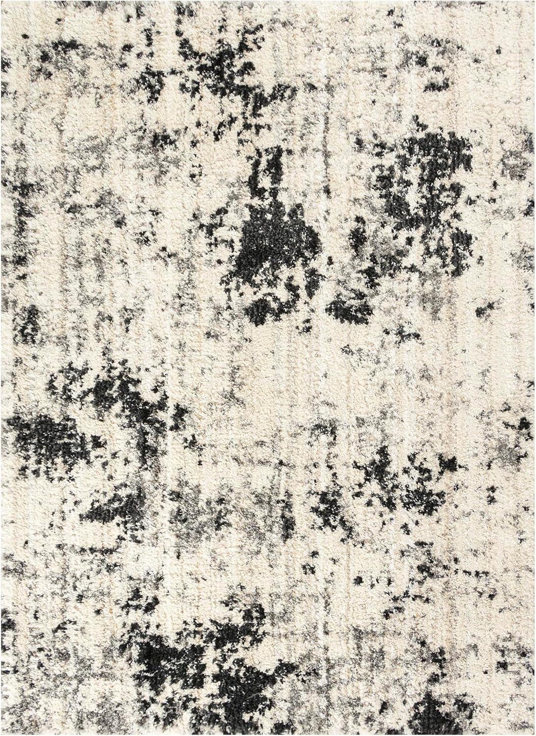 Ottomanson Soft Shag Area Rug 5x7 Abstract Modern Rug for Bedroom, 5'3" x 7', Gray/Ivory