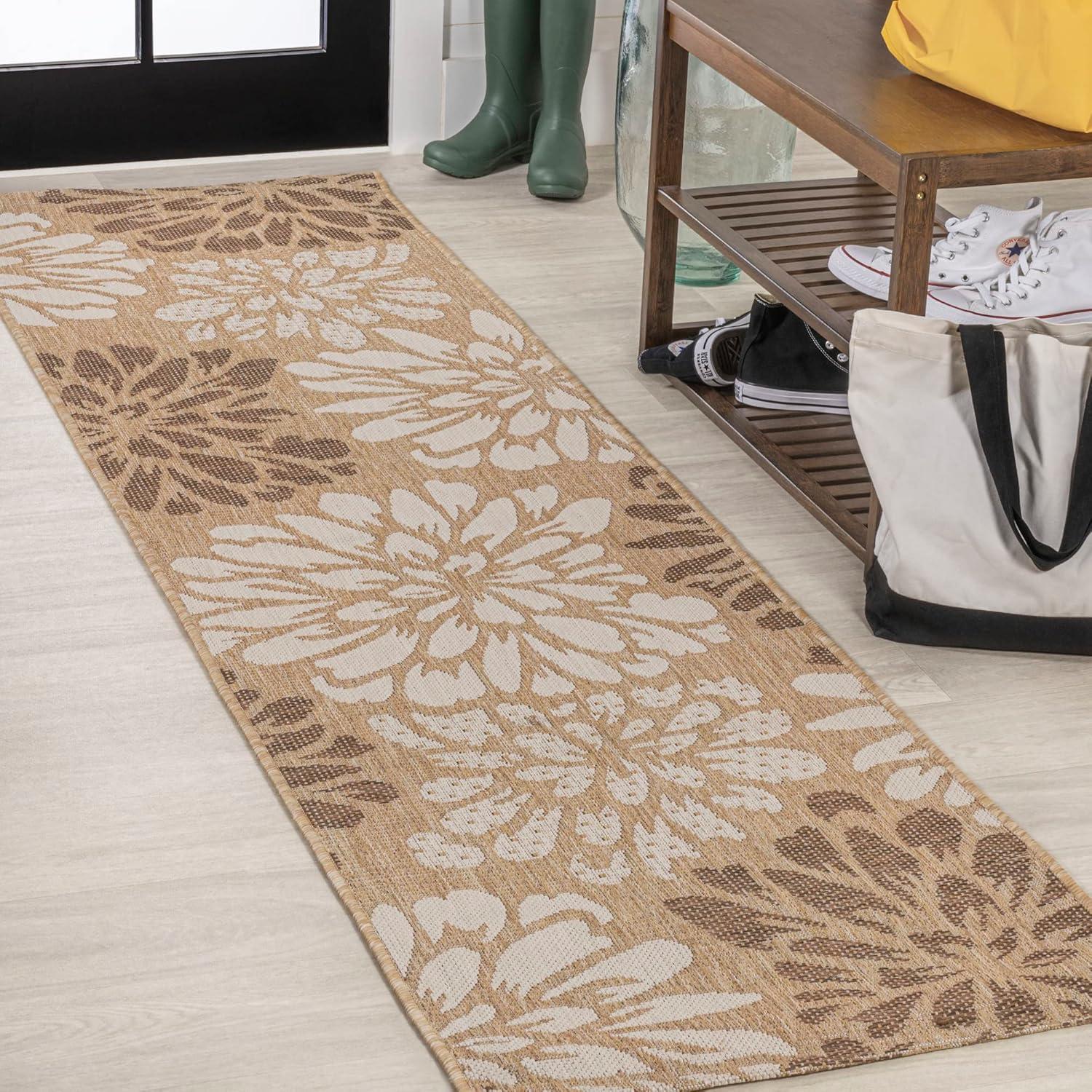 Zinnia Modern Floral Textured Weave Indoor/Outdoor Area Rug - JONATHAN Y