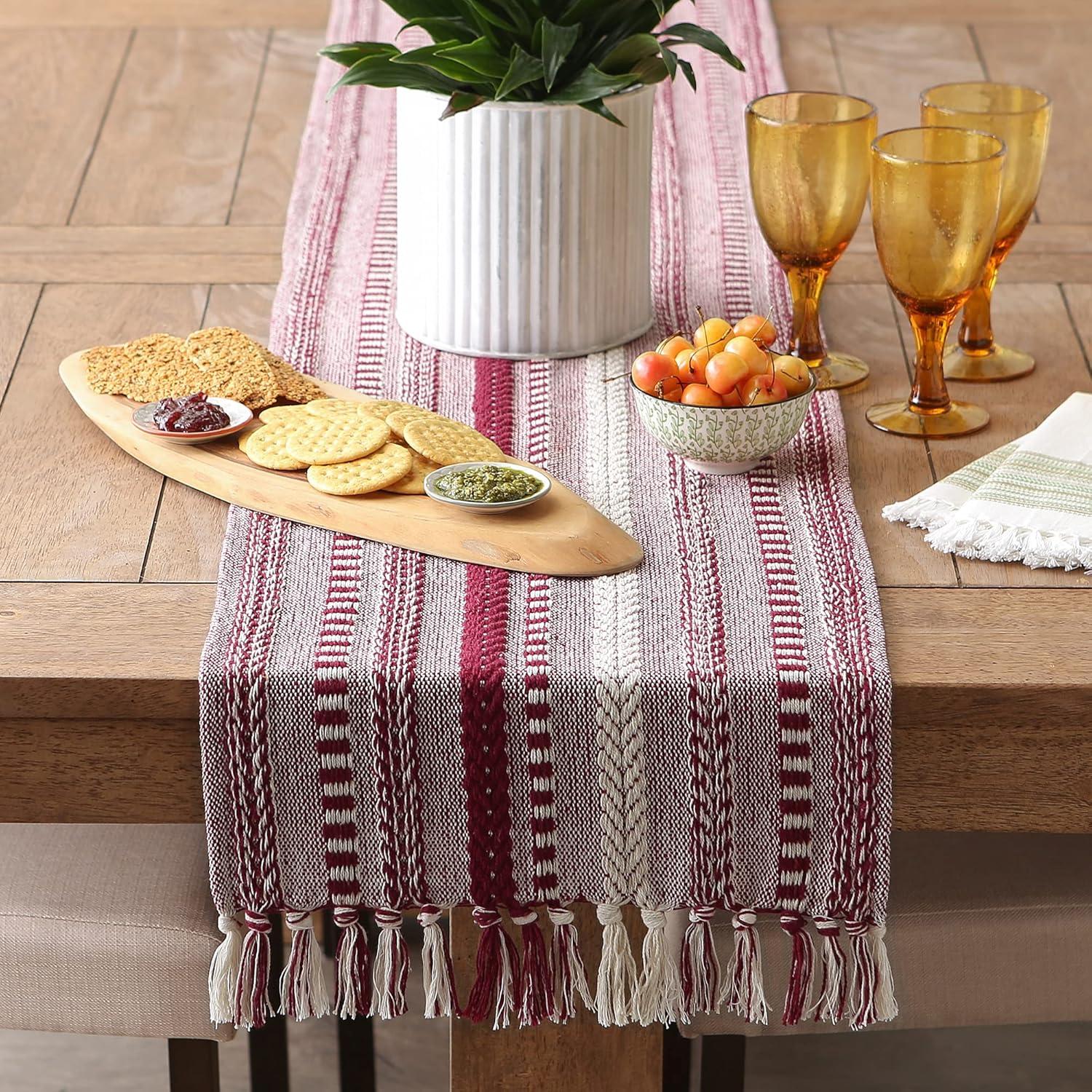 DII Wine Braided Stripe Table Runner 15x108