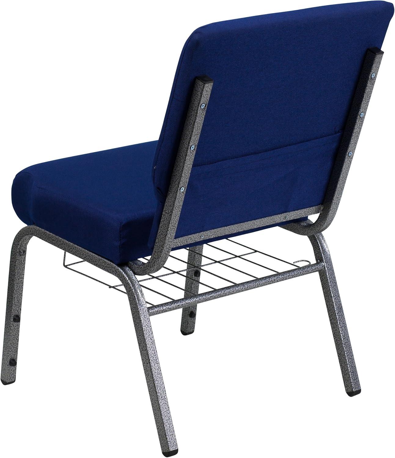 Flash Furniture HERCULES Series 21''W Church Chair in Navy Blue Fabric with Cup Book Rack - Silver Vein Frame