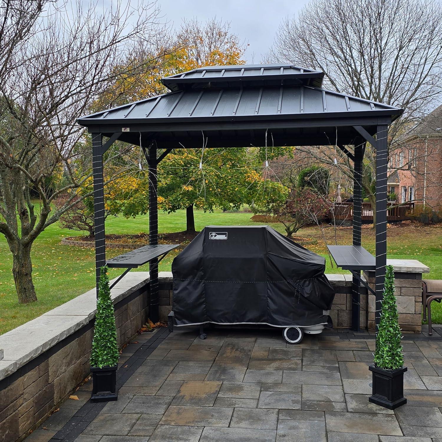 PURPLE LEAF 6' X 8' Hardtop Grill Gazebo BBQ Shelter Gazebo Canopy with Double Galvanized Steel Roof for Patio, Backyard, and Deck