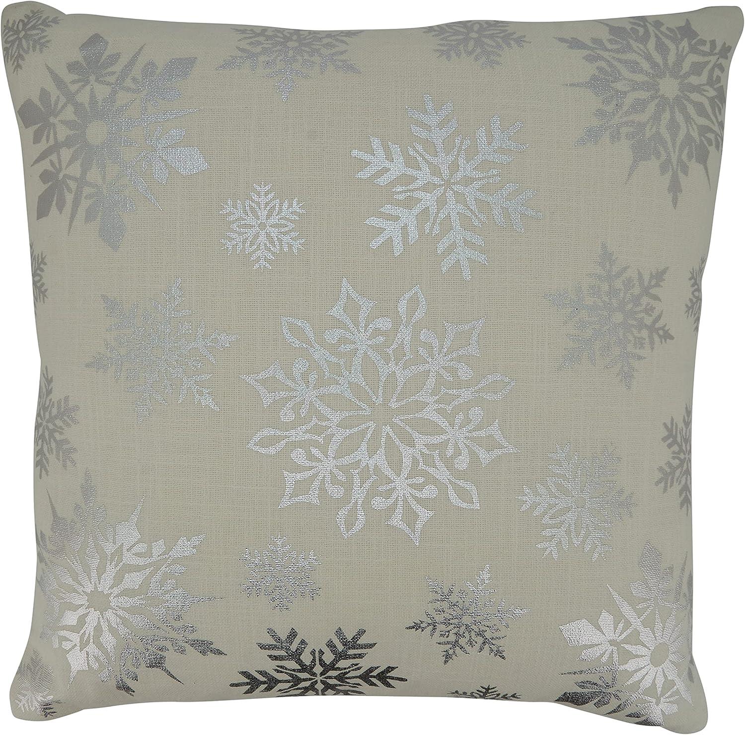 Silver Foil Print Snowflake Cotton Polyester Throw Pillow Cover