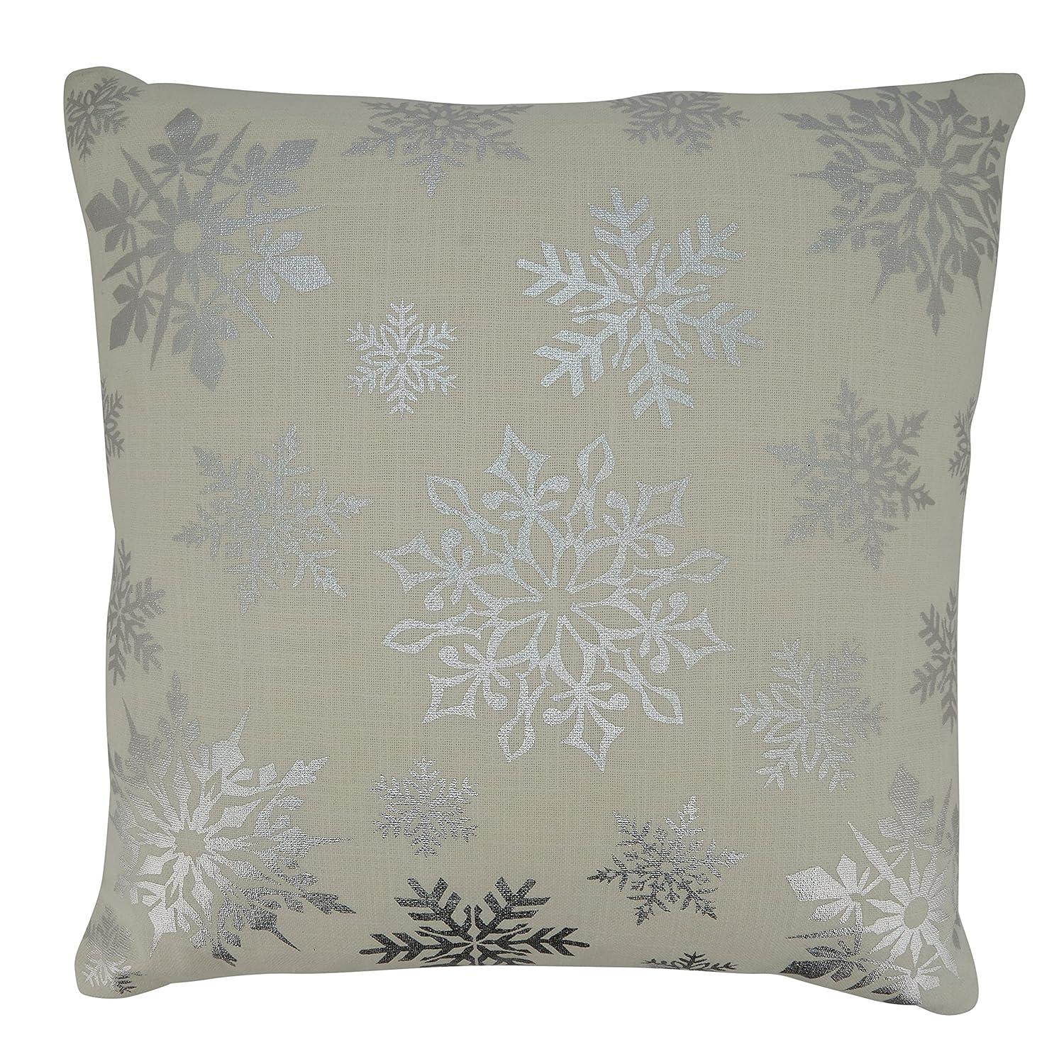 Saro Lifestyle Foil Print Snowflake  Decorative Pillow Cover, Silver, 20" x 20"
