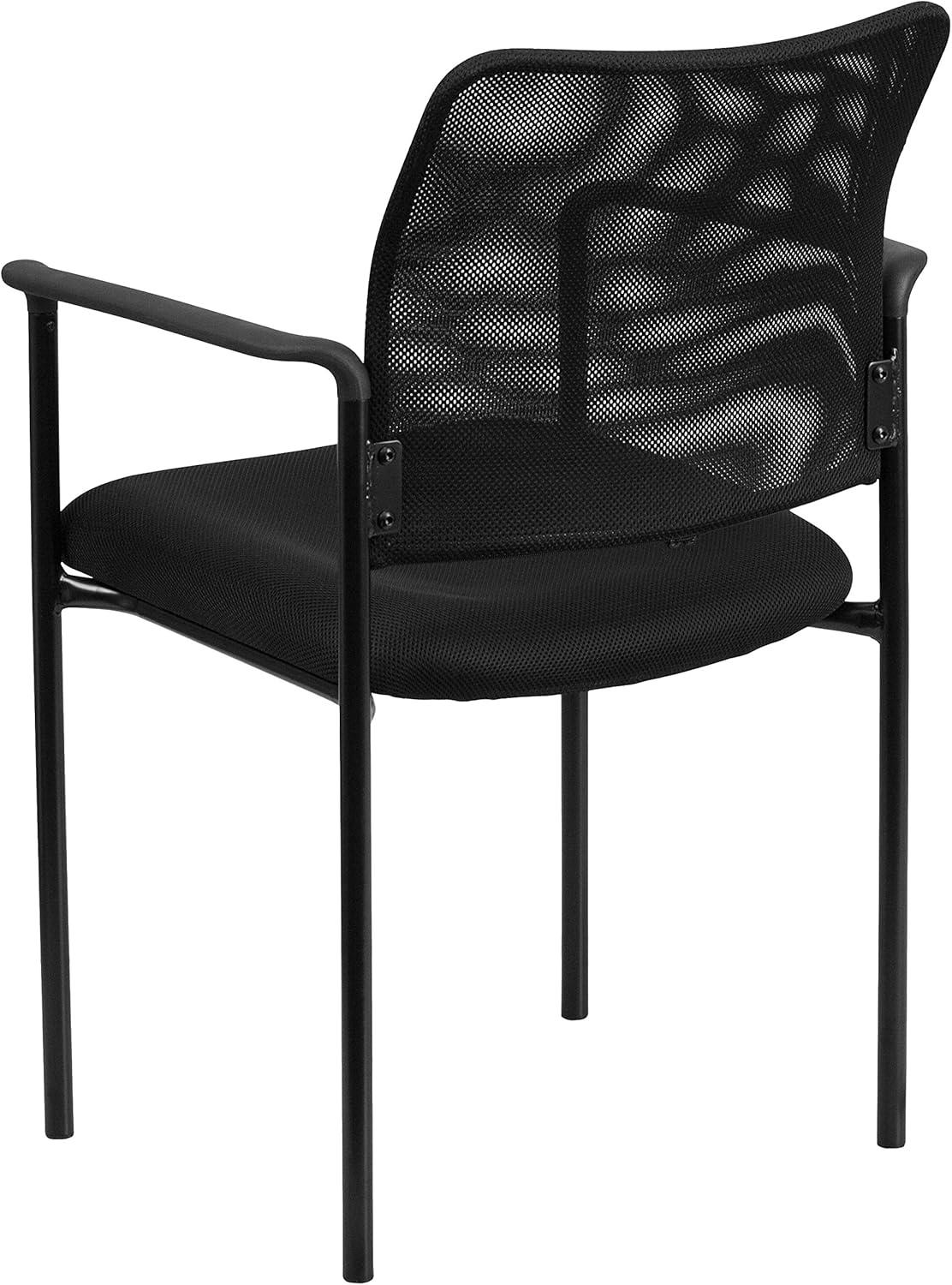 Flash Furniture Comfort Black Mesh Stackable Steel Side Chair with Arms