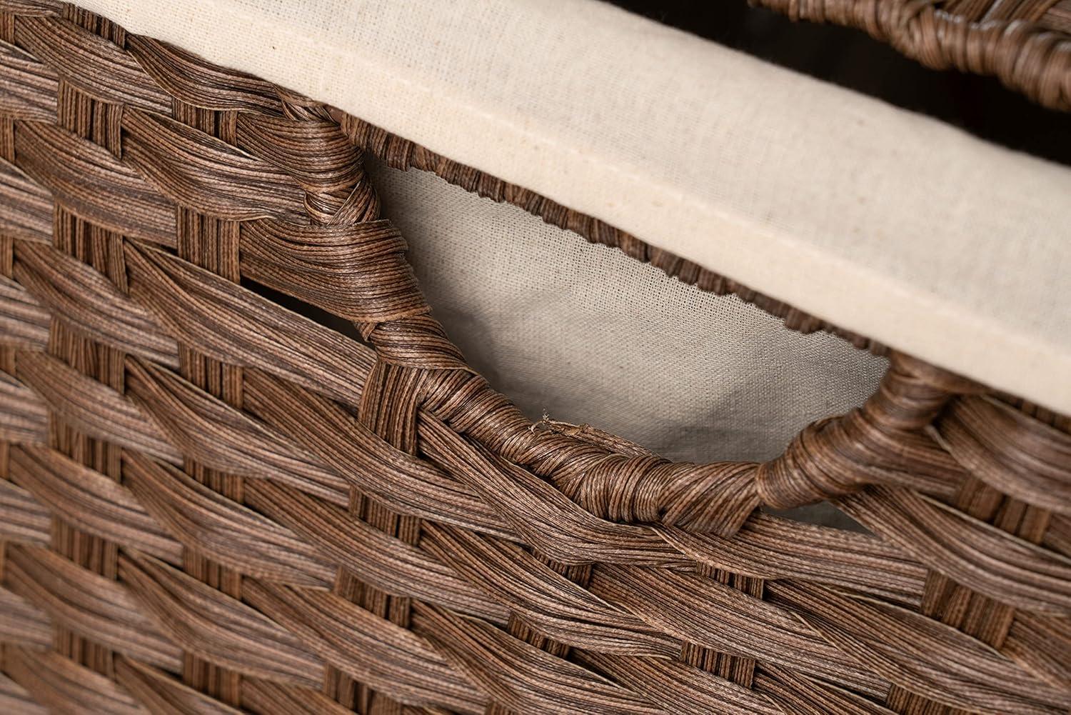 Synthetic Wicker Laundry Hamper Basket With Lid and Liner (Brown)