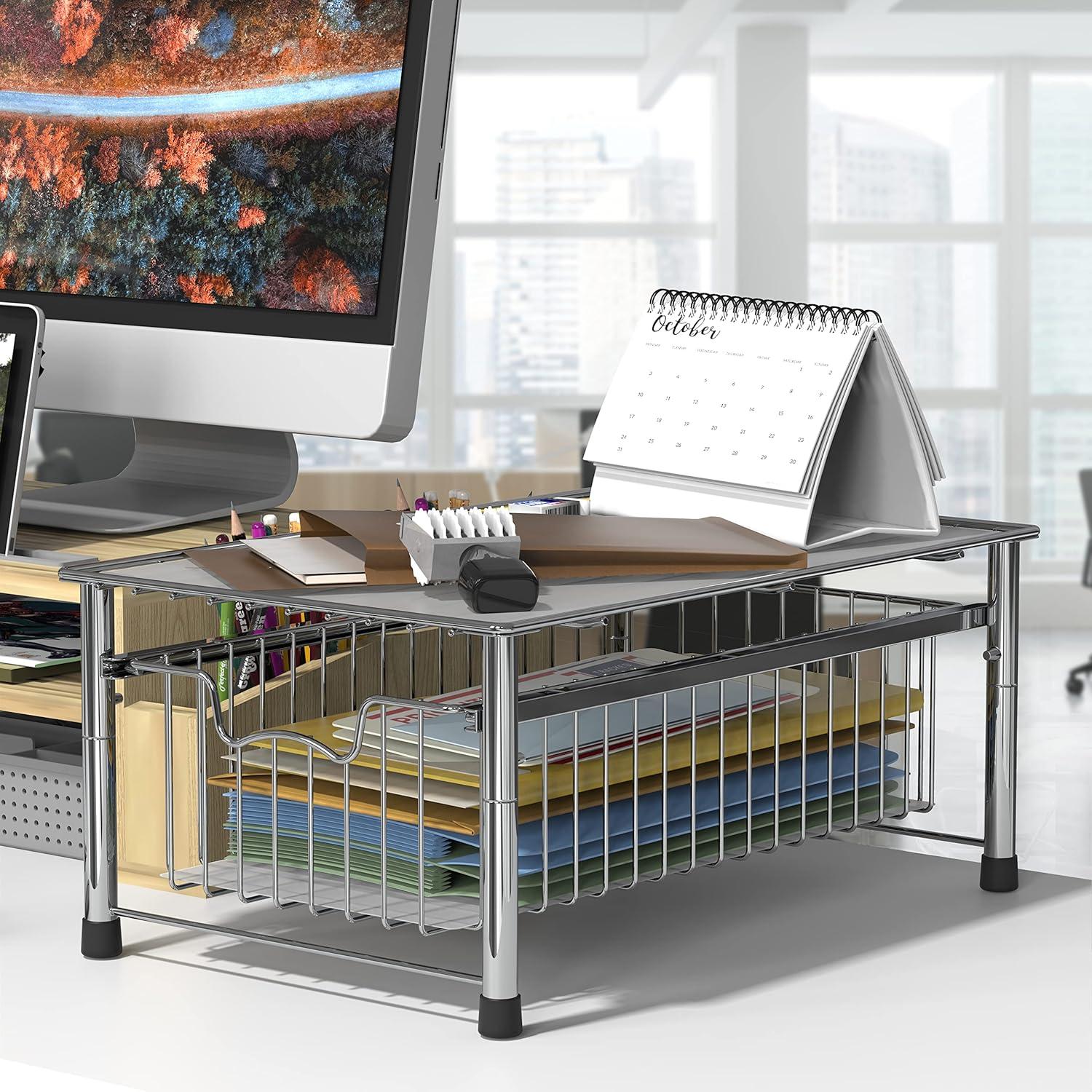 Chrome Stackable Metal Cabinet Organizer Basket Drawer