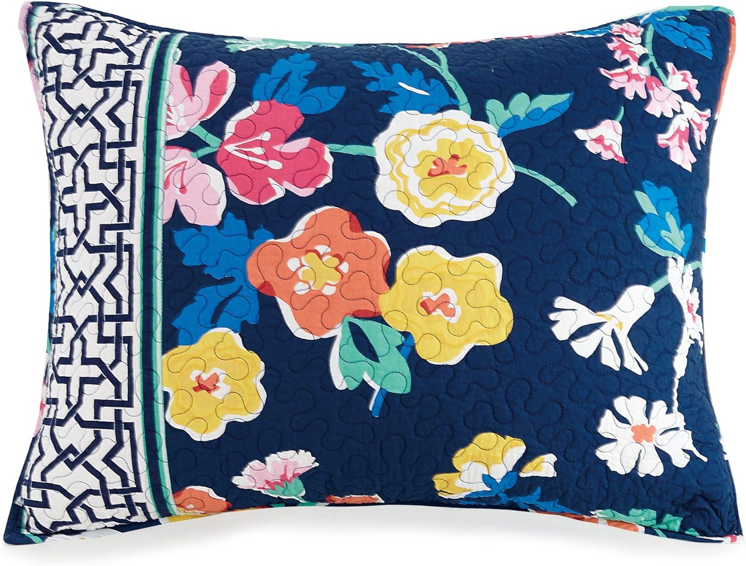 Navy Floral Cotton Standard Pillow Sham