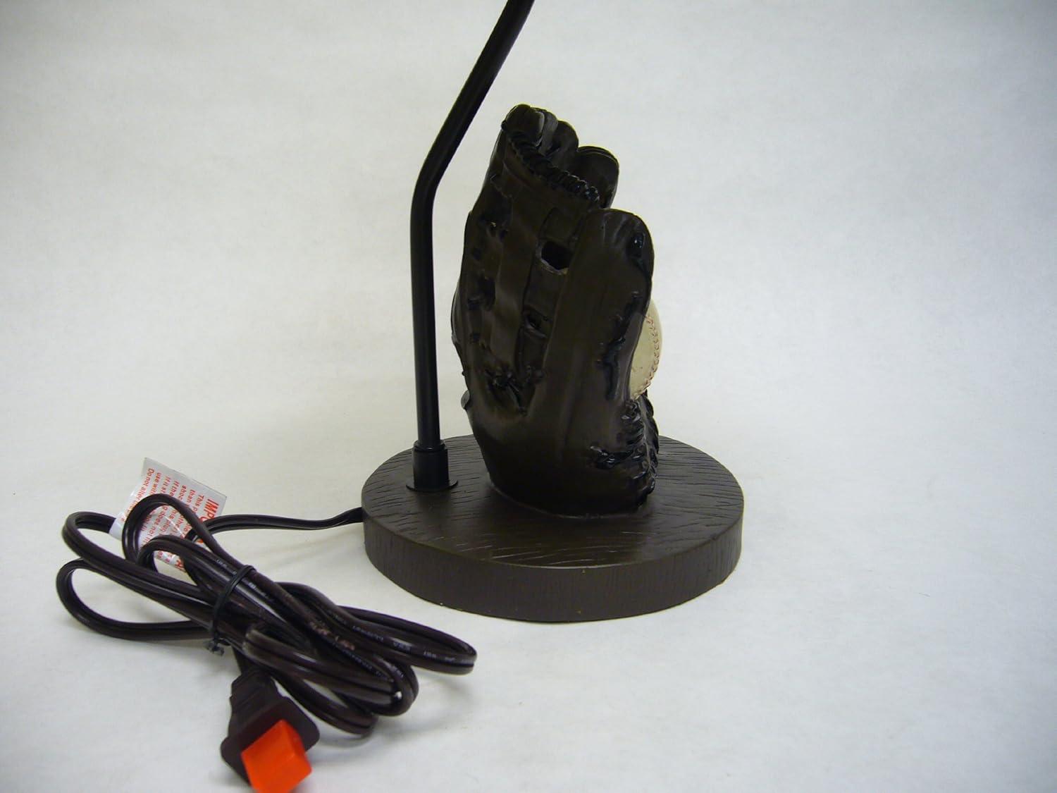 Brown Poly Resin Baseball Table Lamp with White Shade